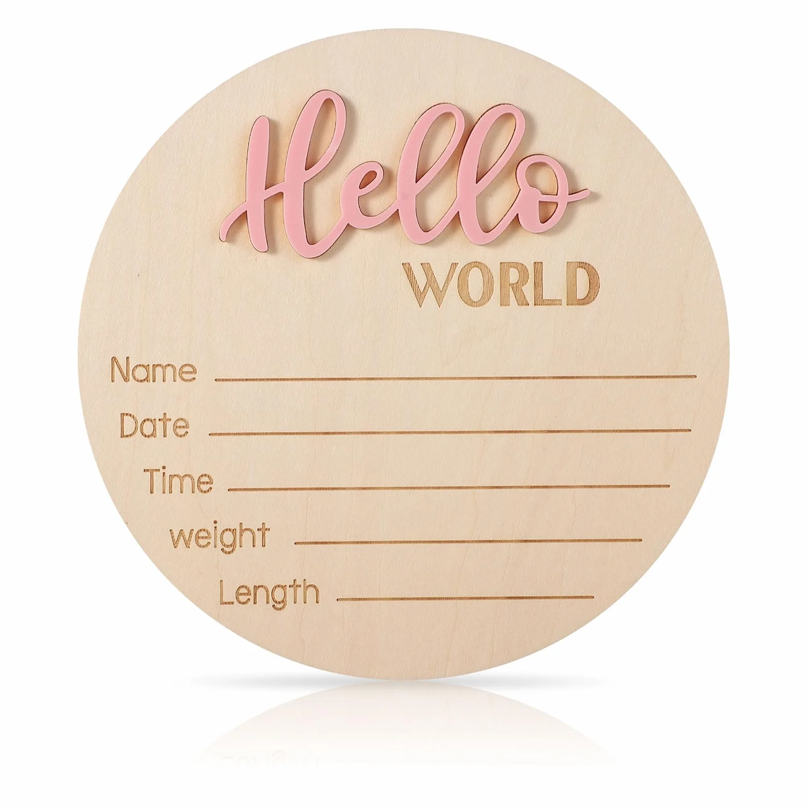 Cartello Annuncio Bambino in Legno 15cm Hello World Carte Milestone Neonato Rosa Chiaro
