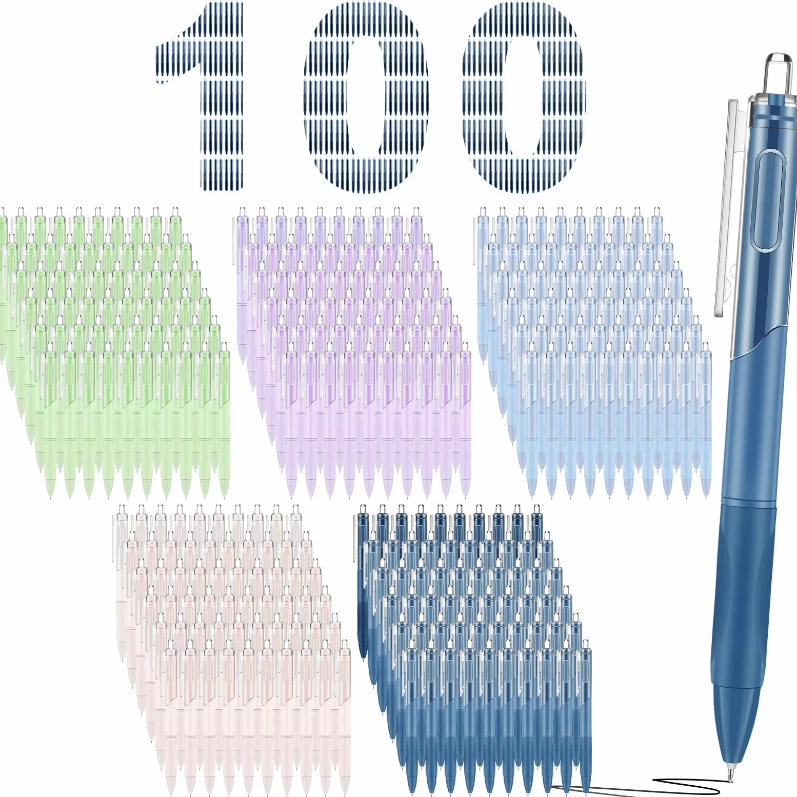 Motiskyy 100 penne a sfera con inchiostro gel nero da 0,5 mm, retrattili, a scatto, con punta media, scrittura liscia, impugnatura comoda, per tornare a scuola, ufficio, aula, lavoro, casa, lavoro