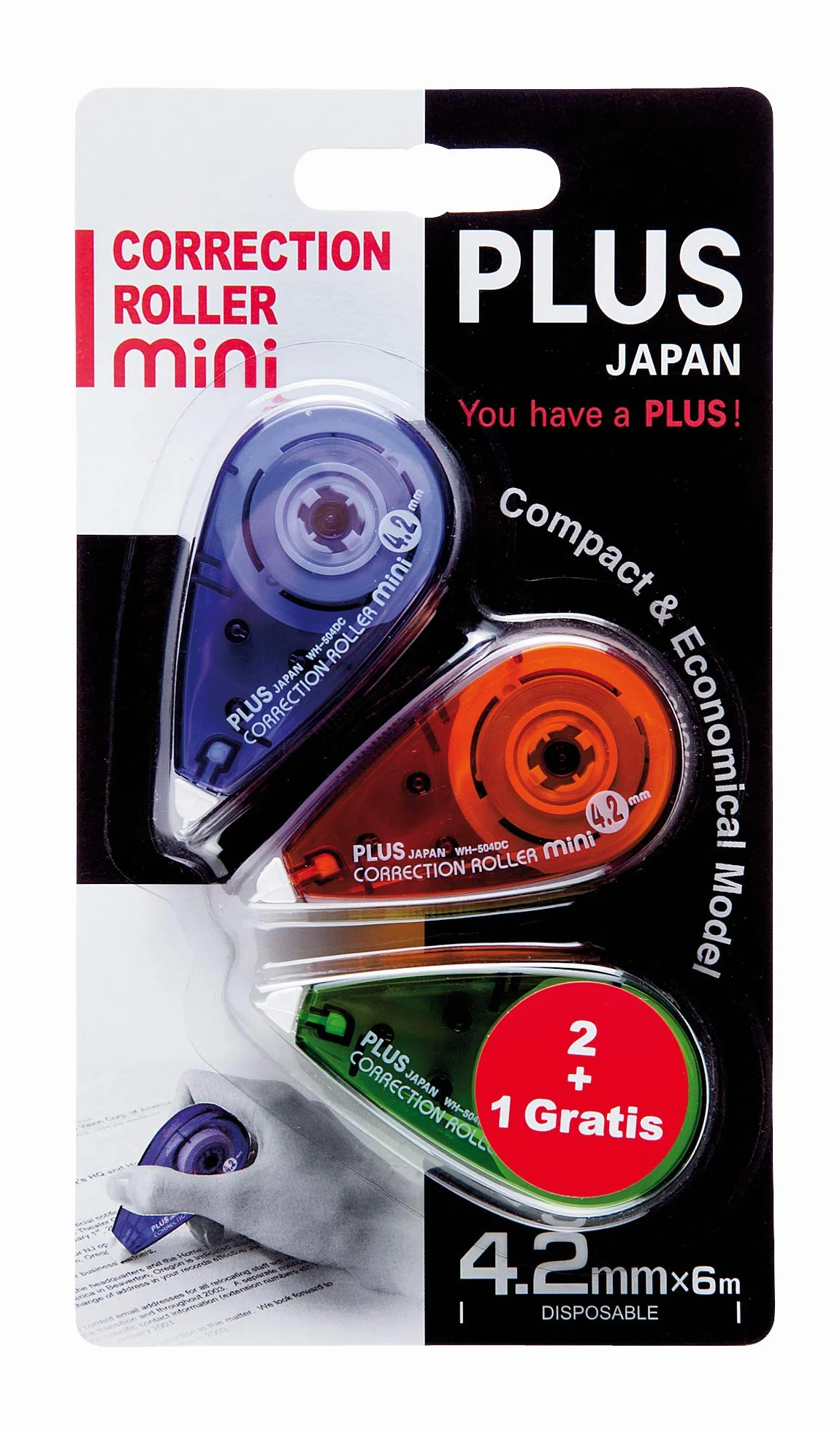 PLUS Japan Correttore roller MINI 2+1 gratis, 6 m x 4,2 mm