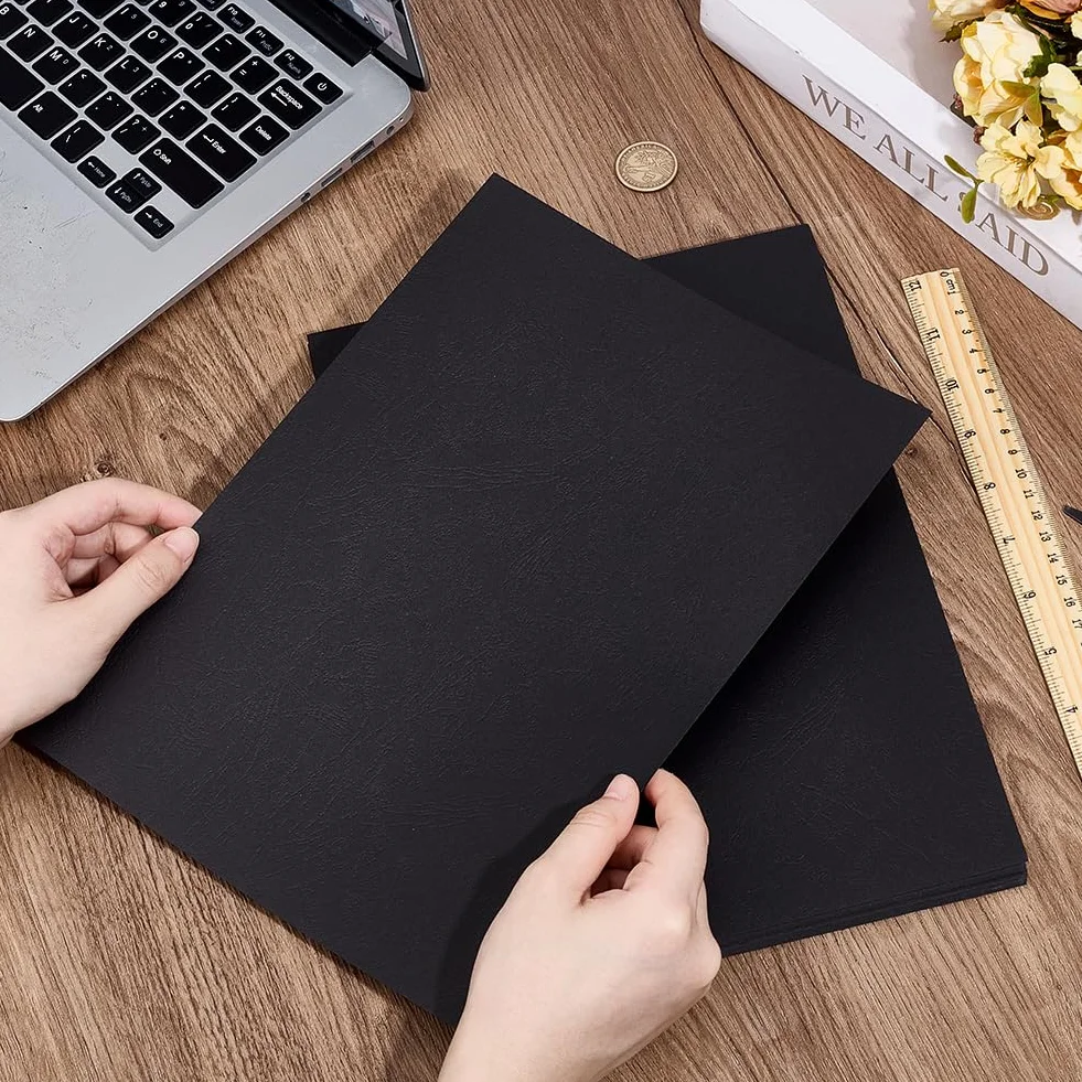 Copertine per Rilegatura A4 29.7x21cm Nere 0.3mm Carta Effetto Pelle 100 Confezione