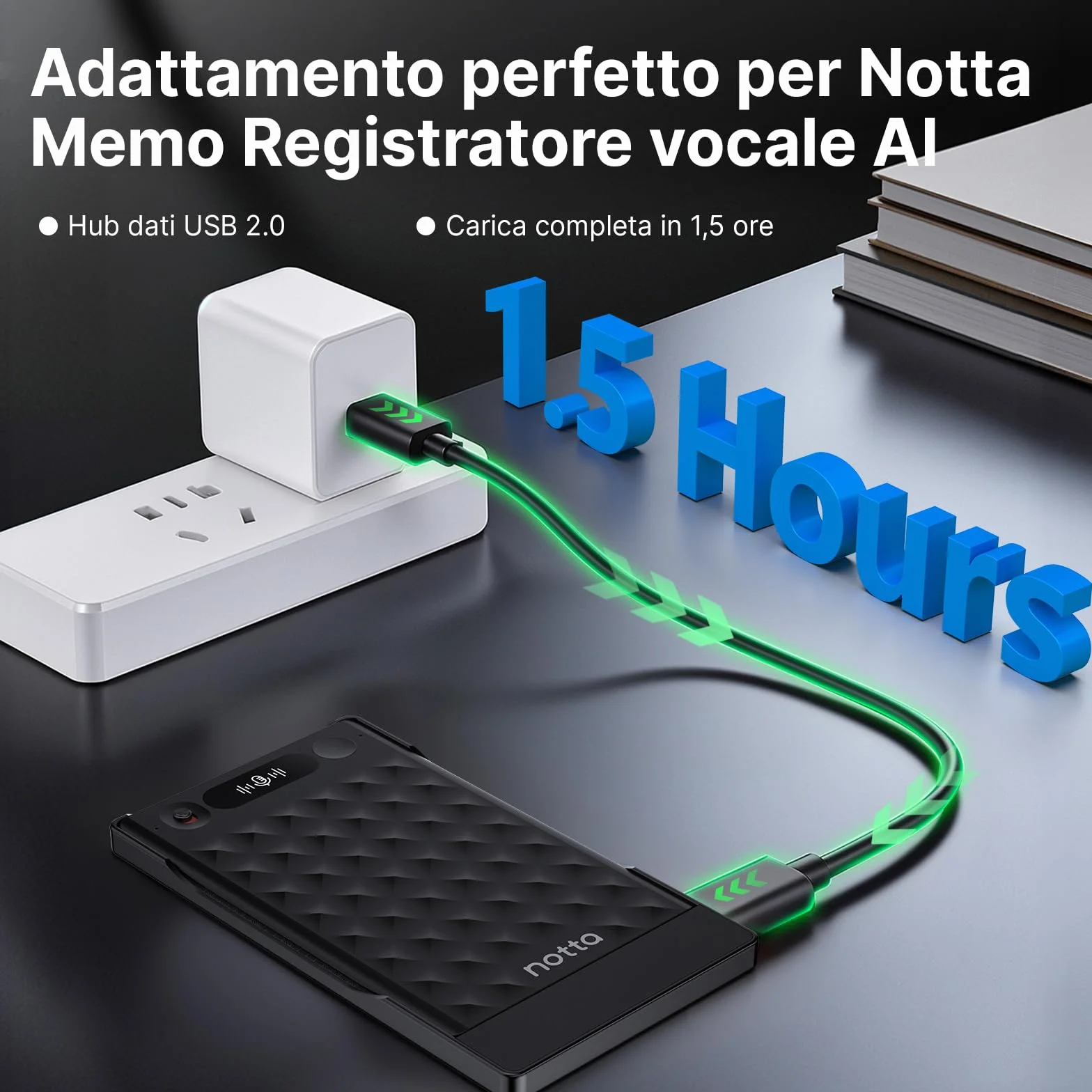 Registratore vocale AI Notta Memo(Nero) con Memo MagBridge, Trascrizione & Riassunto AI 58 Lingue, Memoria 2000h, per Chiamate/Riunioni/Lezioni