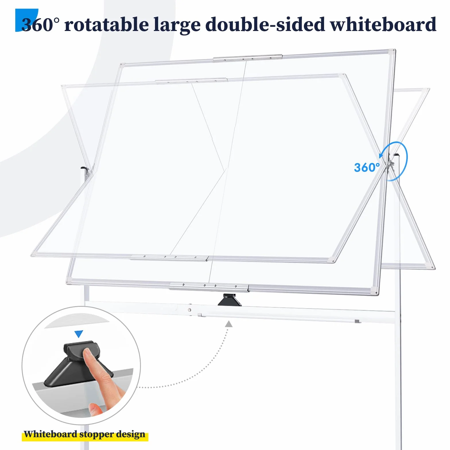 maxtek Lavagna Bianca Mobile con Supporto 180 x 100 cm, Grande Lavagna Cancellabile Magnetica Double Face, Cadre en Aluminium, Capovolgimenti 360° su Ruote, per Casa, Ufficio, Scuola