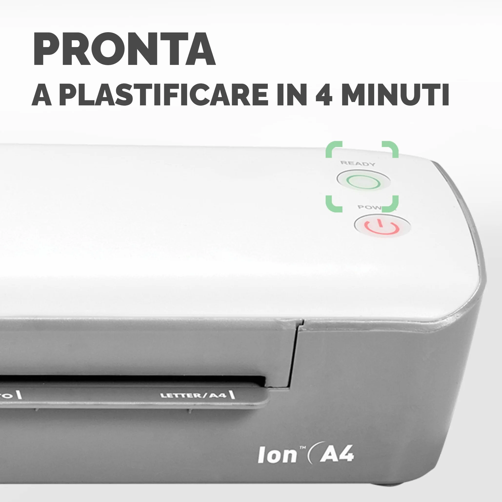 Fellowes plastificatrice Ion A4, formato A4, fino a 125 micron, per casa e ufficio, plastificatrice con leva di sblocco e modalità riposo, riscaldamento in 4 minuti, incluso starter pack di 10 pouches