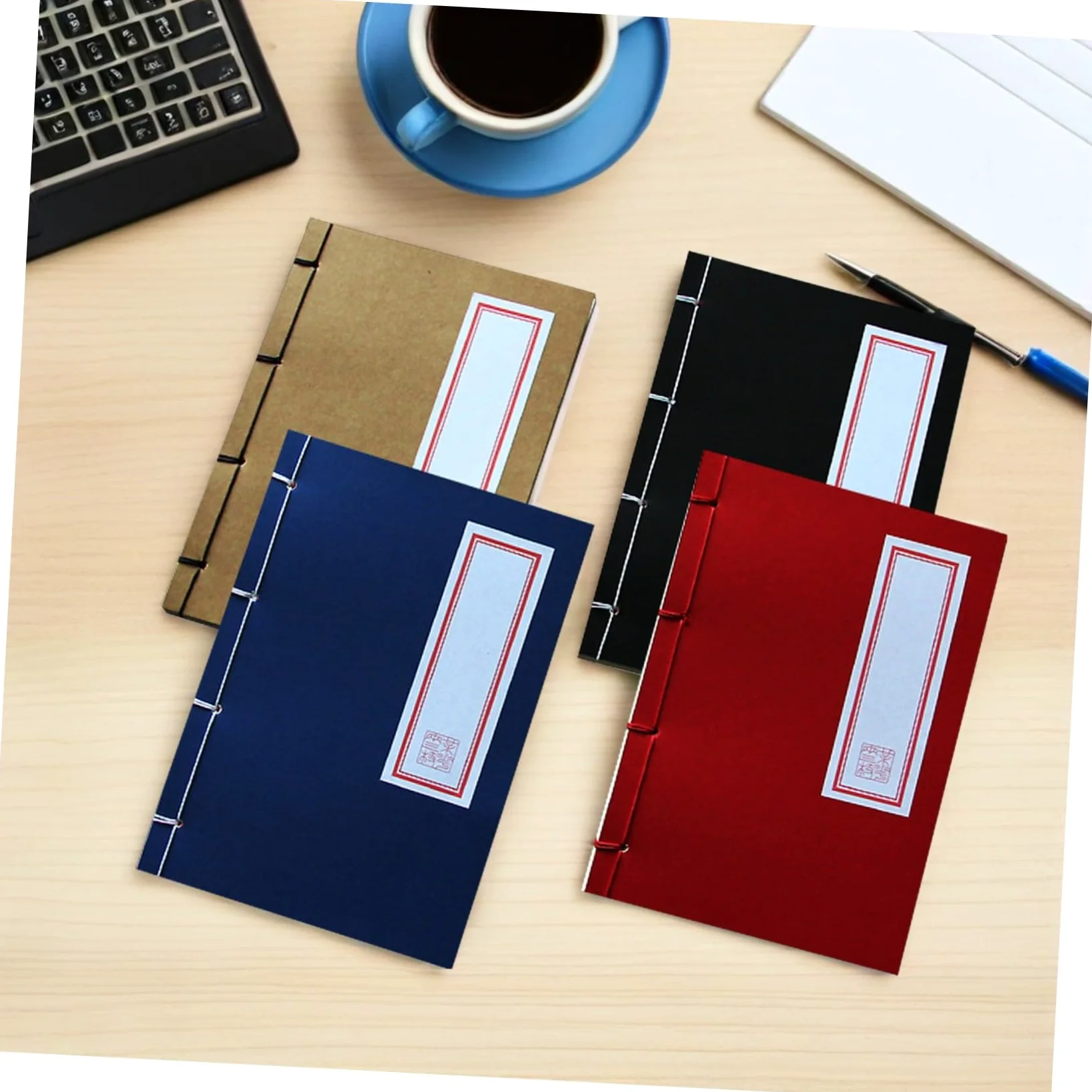 Housoutil 4pezzi Quaderni Vintage Stile Cinese Diario Diario di Carta Kraft Copertina Rigida Quaderno Retrò per Scrittura Disegno Taccuino Quaderno di Portatile