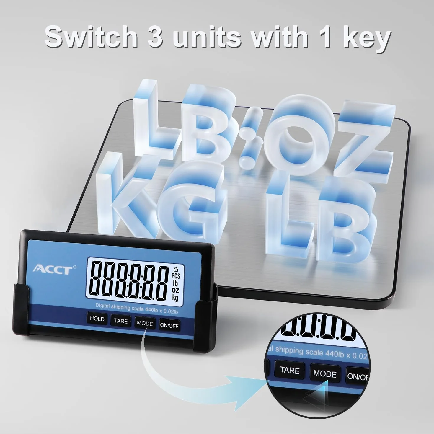 Bilancia da lettera, 440 lb/0,35 oz ad alta precisione, bilancia postale, display LCD senza fili, funzione Hold/Tara, bilancia leggera per pacchetti/bagagli/animali, batteria inclusa
