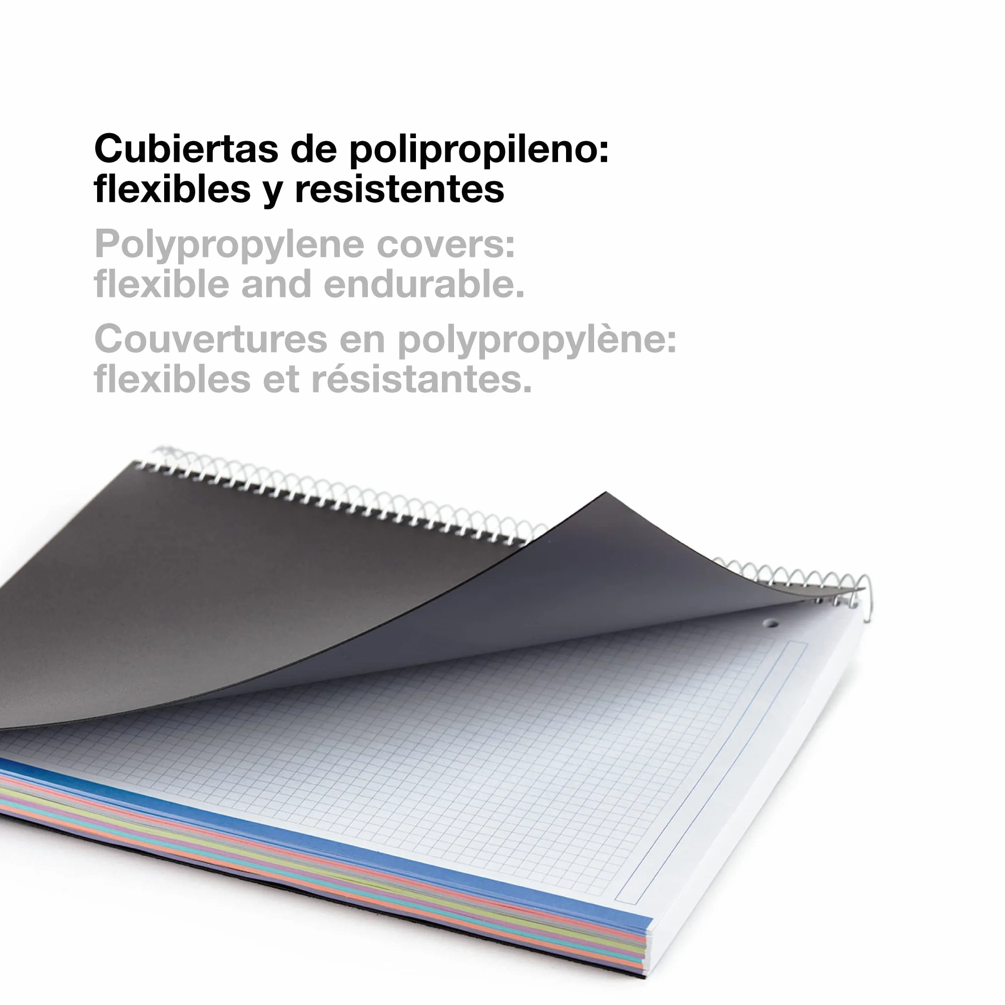 Miquelrius Quaderno A4 200 Fogli Carta 70 g/m² extra opaca Quadretti 5 mm Copertina polipropilene 0,8 mm Spirale 360° Nero