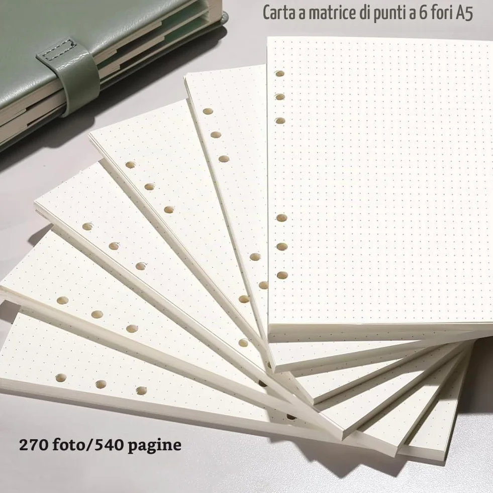 Confezioni Fogli A5 con Buchi 6 Fori Punteggiati 270 Fogli 540 Pagine per Raccoglitore ad Anelli