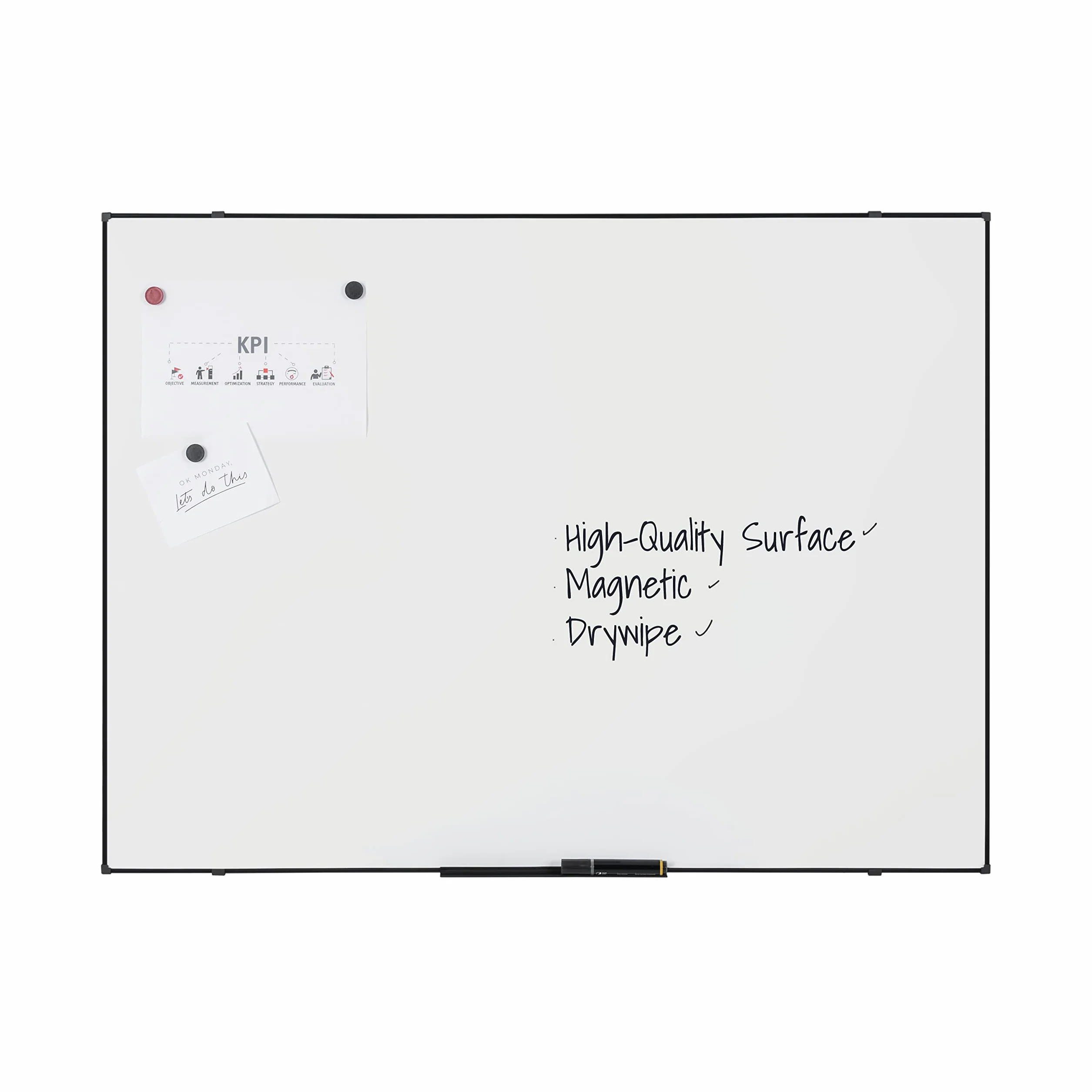 Economy Lavagna Bianca Magnetica, Lavagna Cancellabile A Secco Con Cornice Nero, 120 x 90 cm
