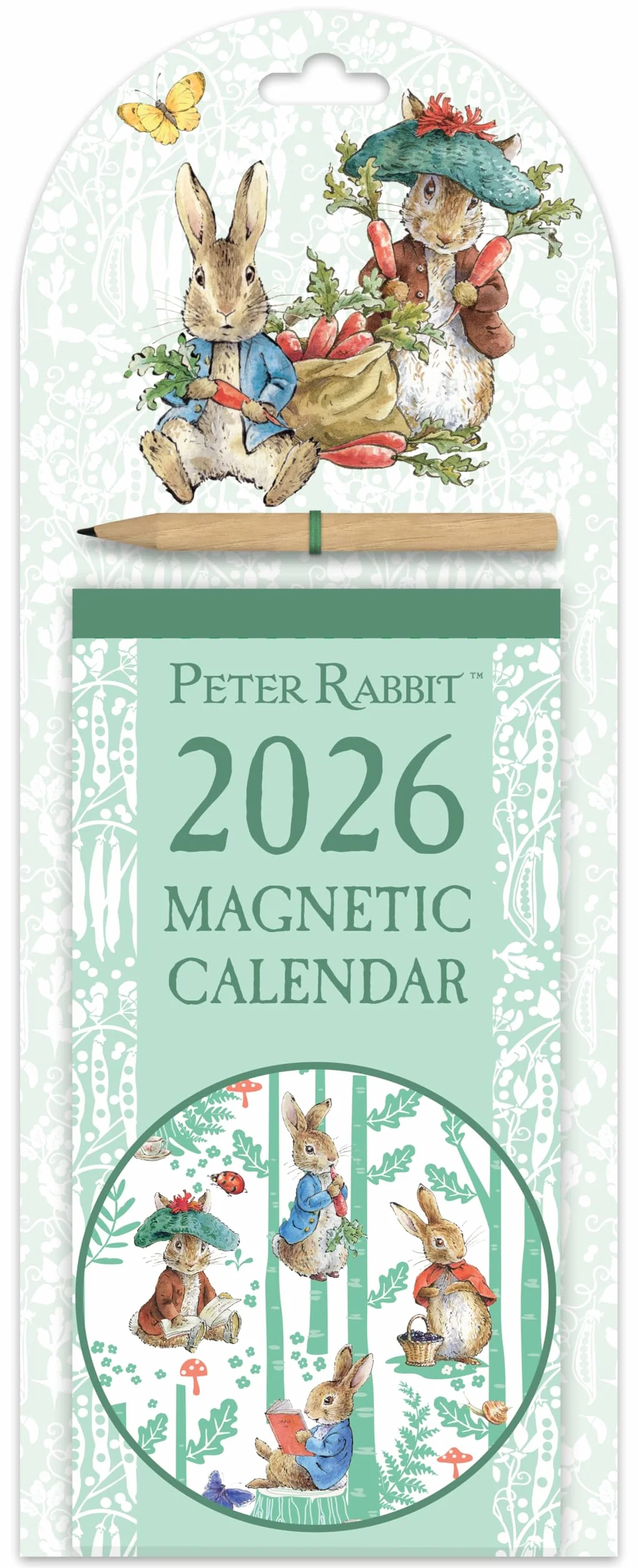 Calendario settimanale magnetico 2026 di Peter Rabbit, organizer da montare sul frigorifero con pagine strappabili, matita e opere d'arte di Beatrix Potter