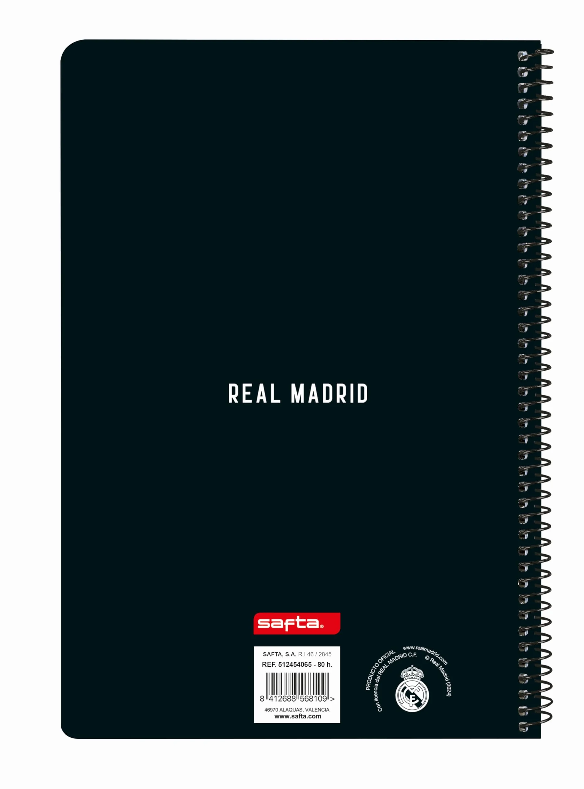 Safta Real Madrid 1ª squadra 24/25 Taccuino a libro 80 fogli copertina rigida 21,5 x 1 x 31 cm bianco/grigio