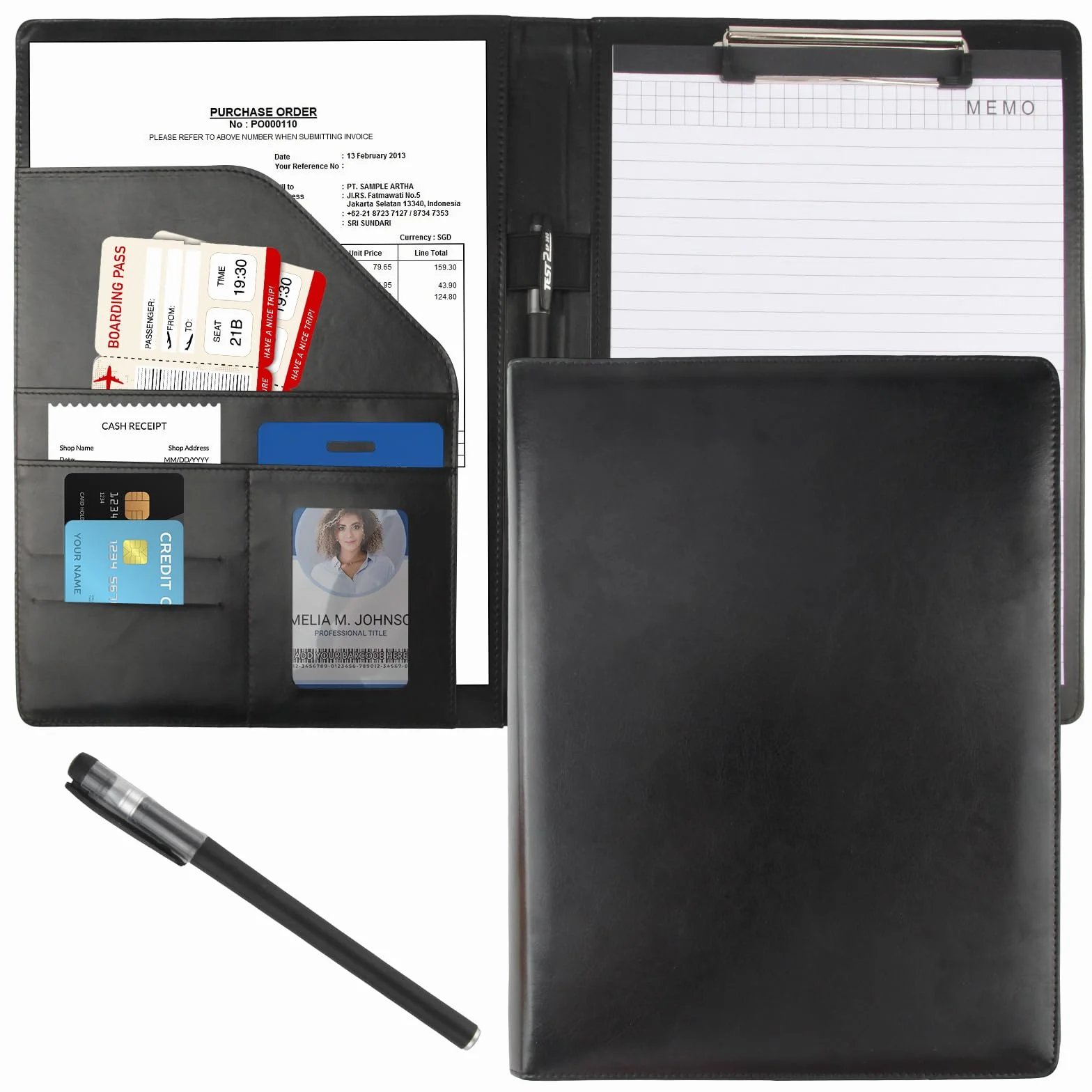 Porta Documenti A4 PU Organizer Portablocchi Cartella Nero