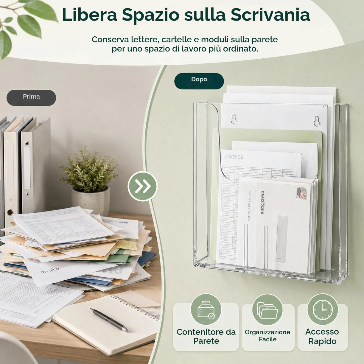 4 porta volantini da parete, formato A4, 250 x 225 x 42 mm, formato A4, trasparente, per presentazioni di riviste, menù in salotti, uffici, ristoranti, hotel