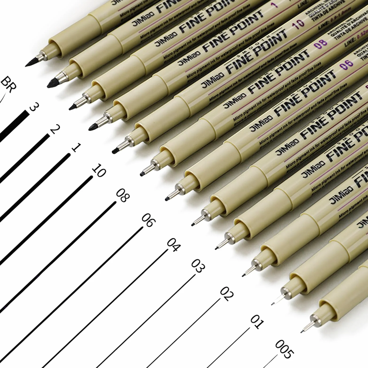 Set di 12 penne fineliner Rierousy Micron nero impermeabili per illustrazioni schizzi