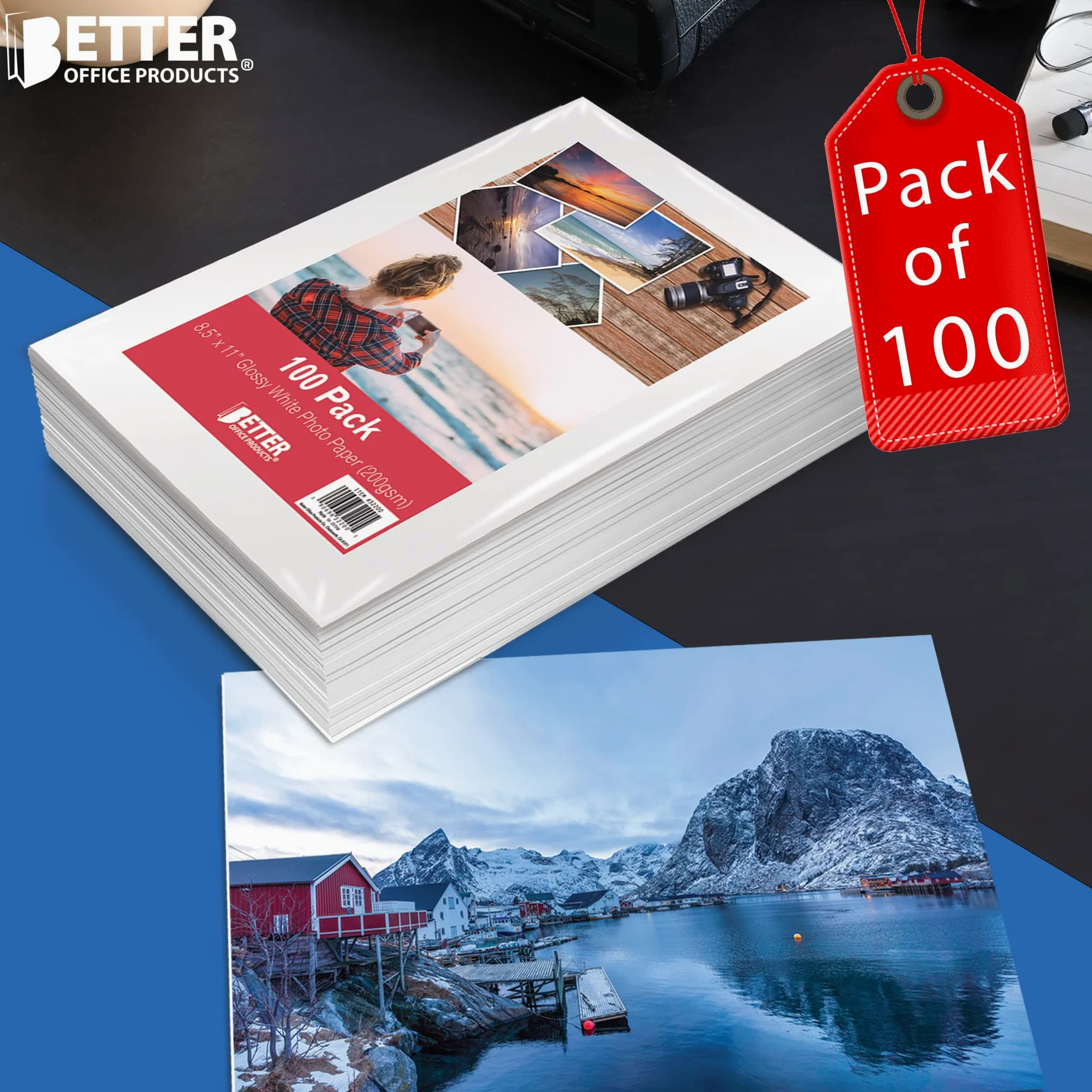 Better Office Products Carta fotografica lucida, 21,9 x 27,9 cm, 100 fogli, 200 g/m², formato lettera, confezione da 100