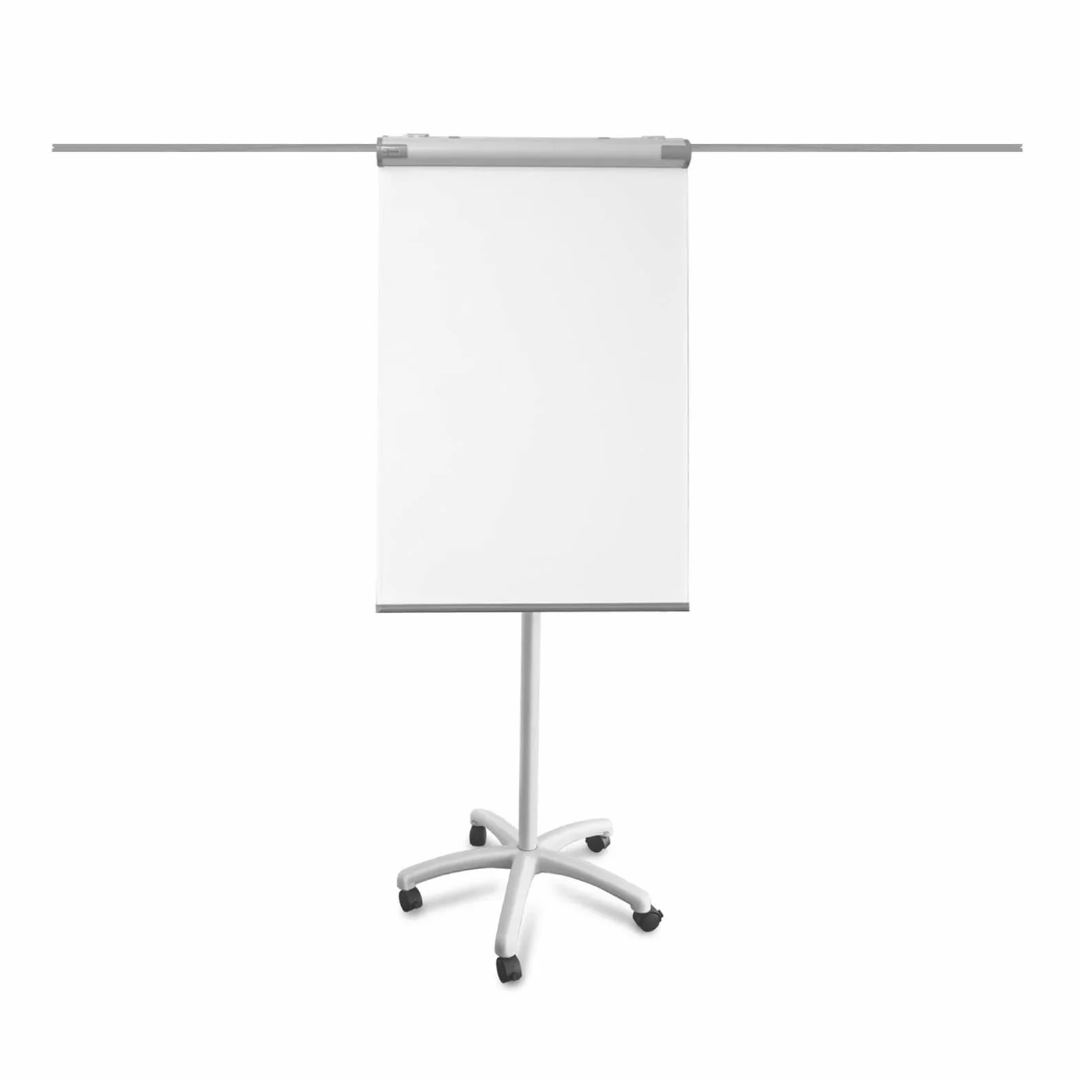 Mob Piranha Lavagna bianca mobile con base a rullo, 73 x 104 cm, regolabile in altezza fino a 210 cm, scrivibile, lavabile a secco, magnetica, con lavagna magnetica arrotolabile e bracci laterali