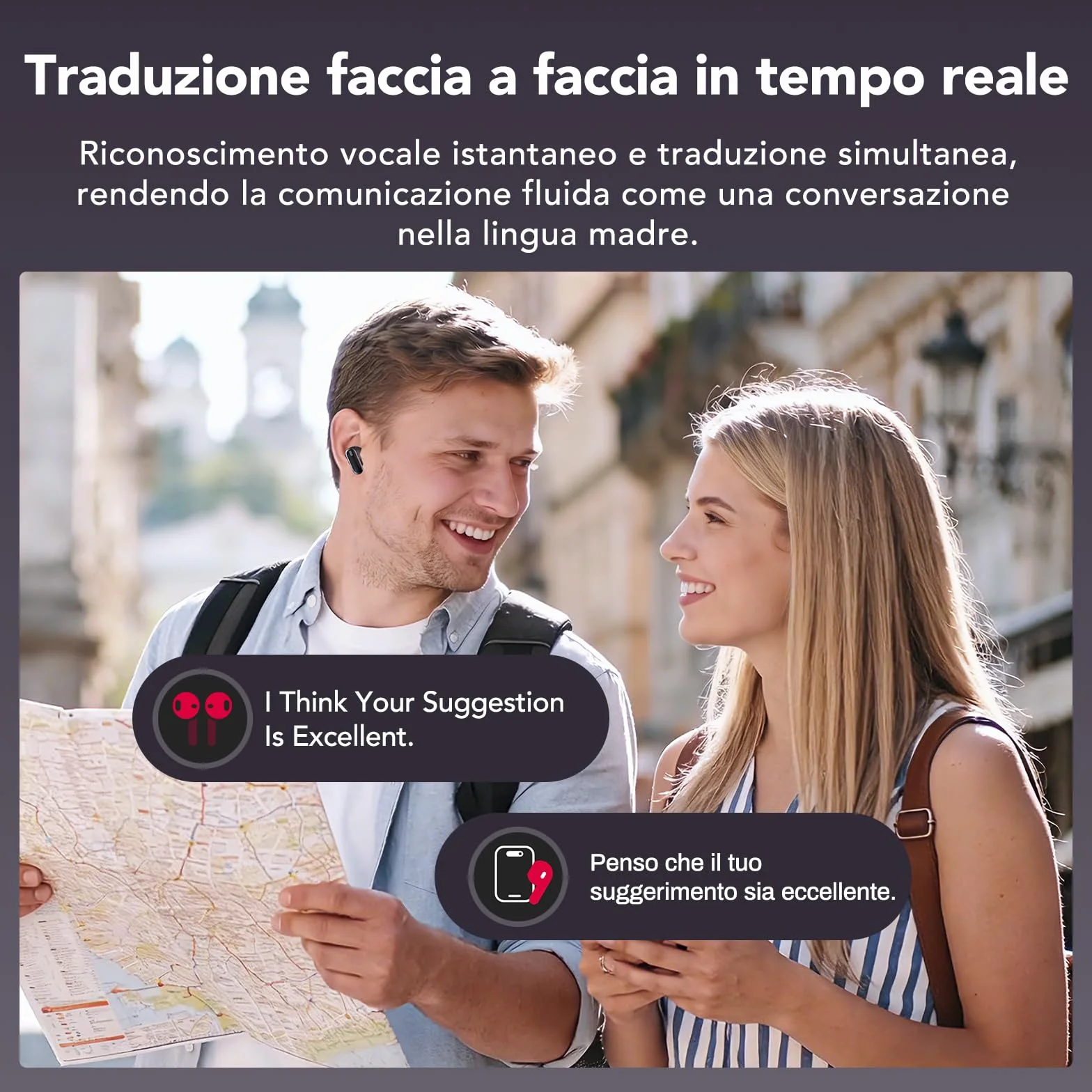 AI Cuffie Traduzione Simultanea, 2026 Auricolari Bluetooth 6.0 Wireless, 4 in1 Traduttore Simultaneo Vocale 60 Ore con ENC, 150 Lingue Auricolari Traduttori Istantanei Vocali Gratuite