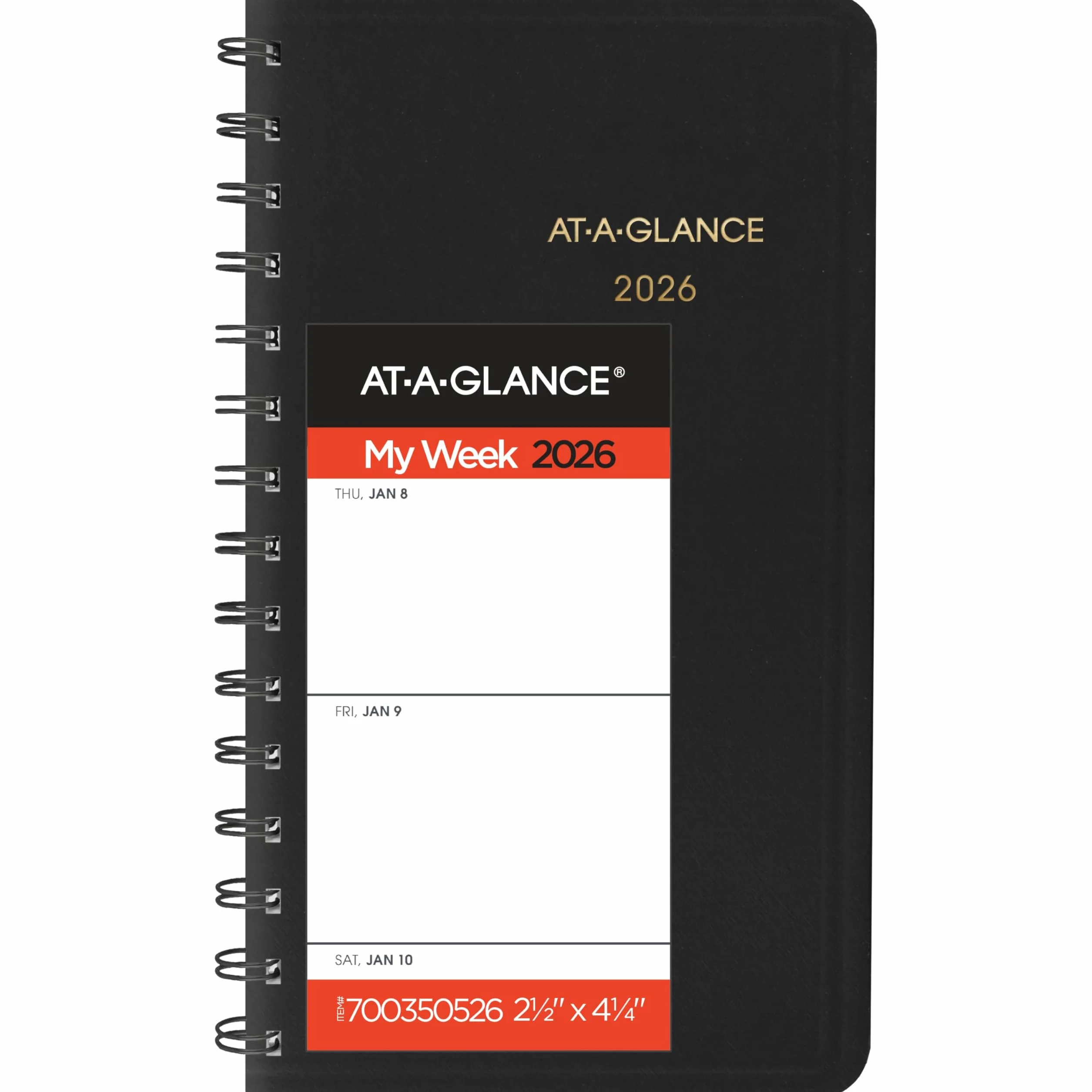 AT-A-GLANCE Agenda settimanale 2026, 6,3 x 11,4 cm, formato tascabile, nero (700350526)