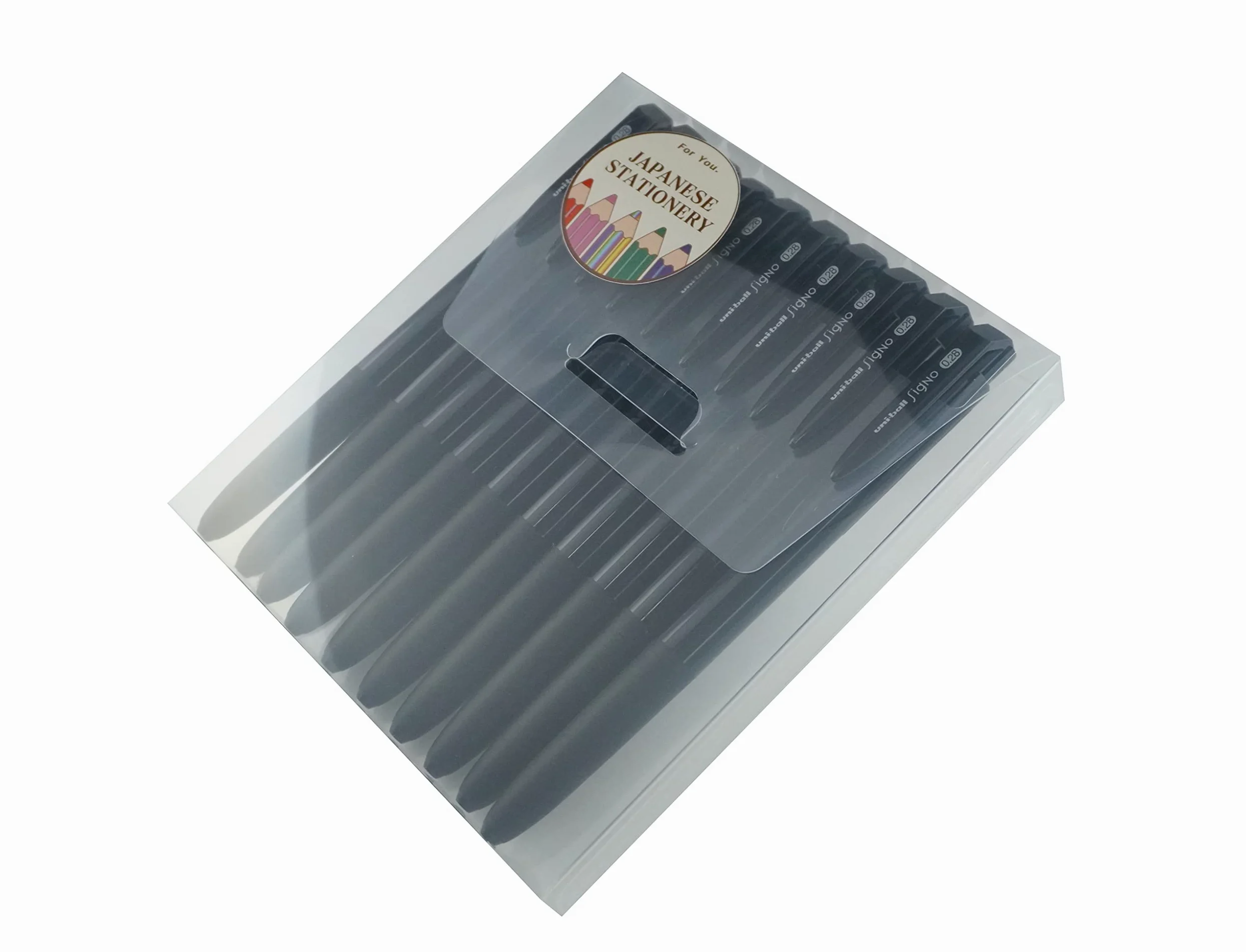Uni-ball RT1, penna a inchiostro gel retrattile, 0,28 mm, inchiostro nero, 10 pezzi, con astuccio originale MIYABI Stationery Store (UMN-155-28x10)