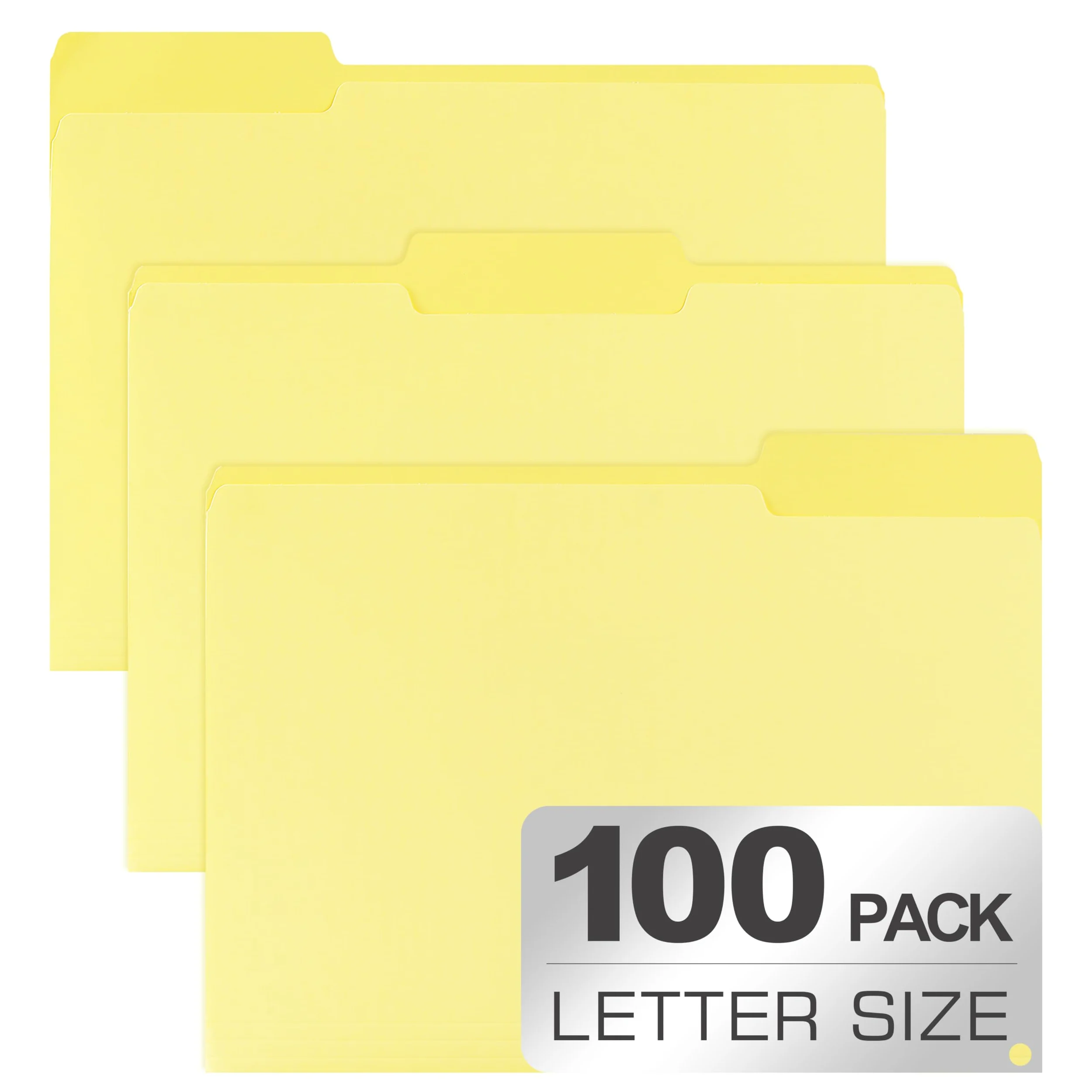 100 confezioni di cartelle di file colorate, 1/3 con linguette tagliate, giallo limone, cartelle di file Manila, cartelle di file bicolore per ufficio, scuola e lavoro