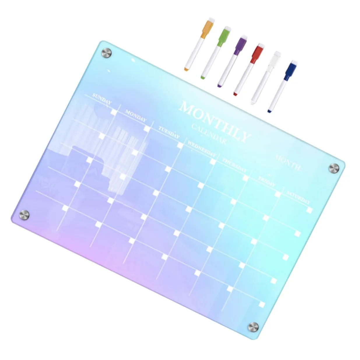 Planner Mensile Magnetico in Acrilico Cancellabile 7 Pezzi | Trasparente DIY Set Penna, Superficie per Annotazioni Quotidiane, Non Lascia Residui