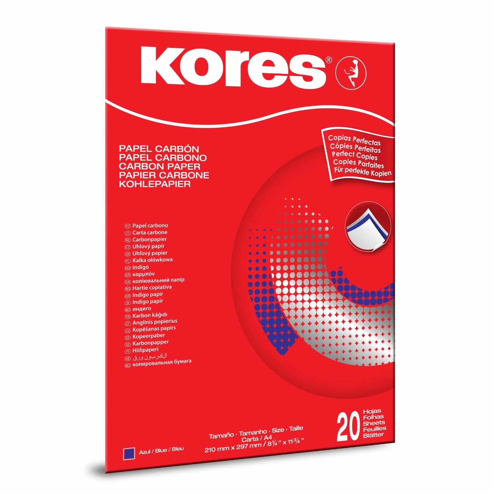Kores Carta Carbone Blu A4 21 x 29,7 cm Confezione da 20 Fogli