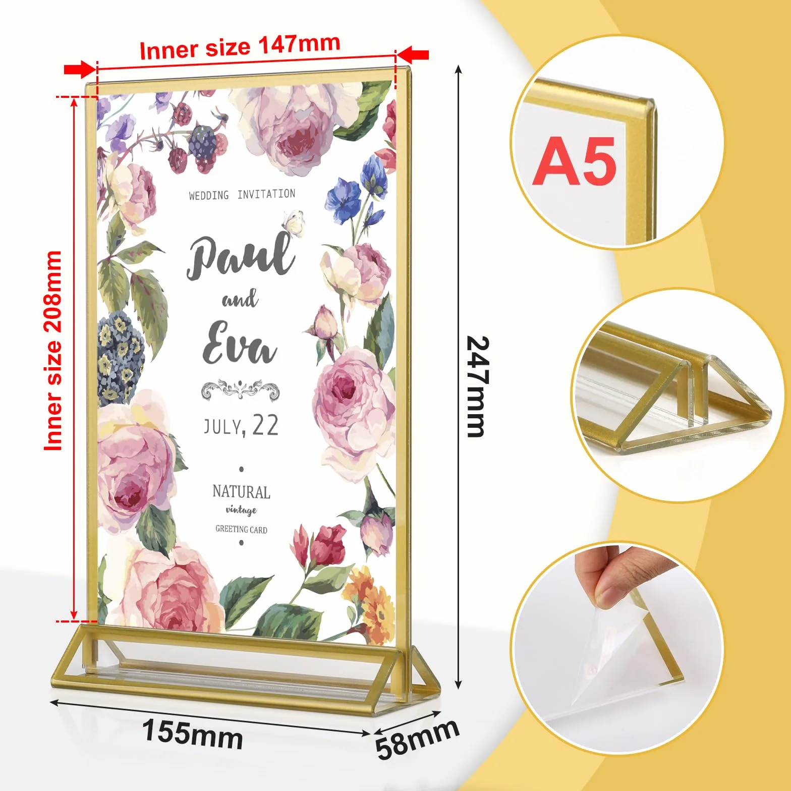 efuturetime 6PCS Porta Menu da Tavolo A5 in Acrilico, Espositore Plexiglass Verticale, Cornici Doppia Faccia per Menu, Foto, Matrimonio, Pubblicità, Ricevimento