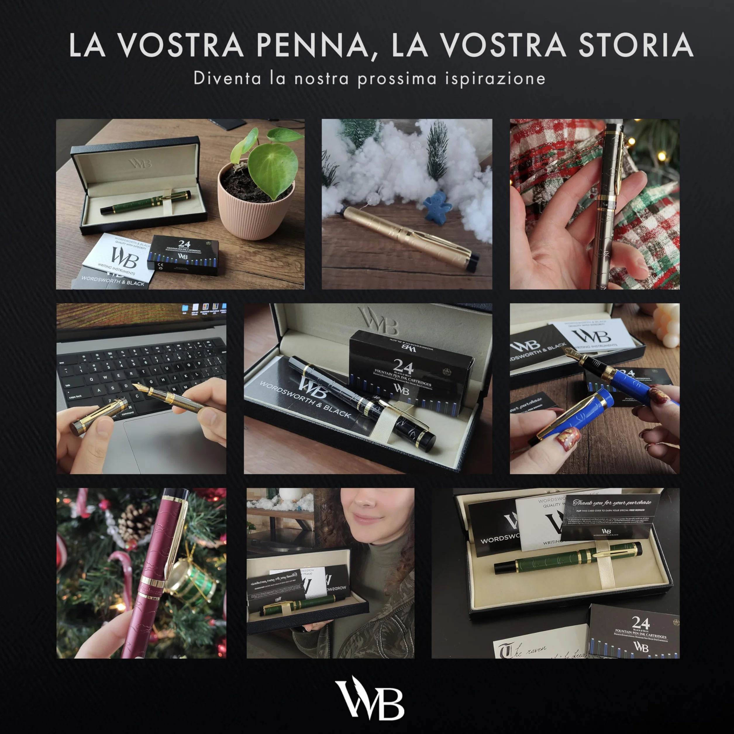 Wordsworth & Black Set di penne stilografiche Primori [Oro Blu]; pennino medio, scatola regalo, 24 cartucce di inchiostro, convertitore di ricarica, manuale; agenda, set calligrafia