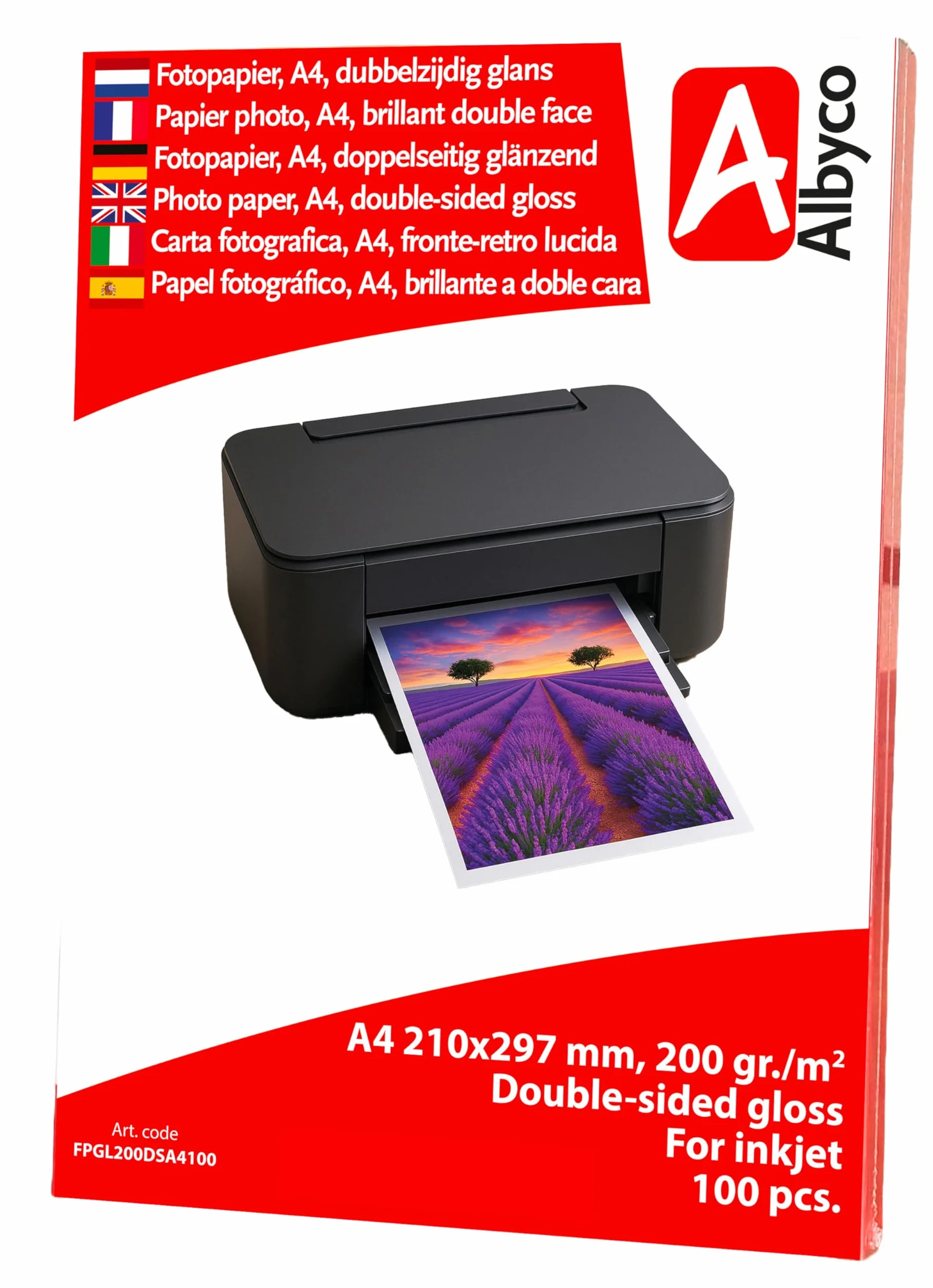 Albyco Carta Fotografica A4 Lucida 200 g/m² Fronte-Retro 100 Fogli
