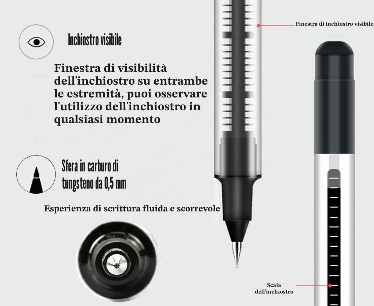 Penna Roller GXR Punta Extra Fine 0.5mm Inchiostro Nero Asciugatura Rapida 12 Pezzi