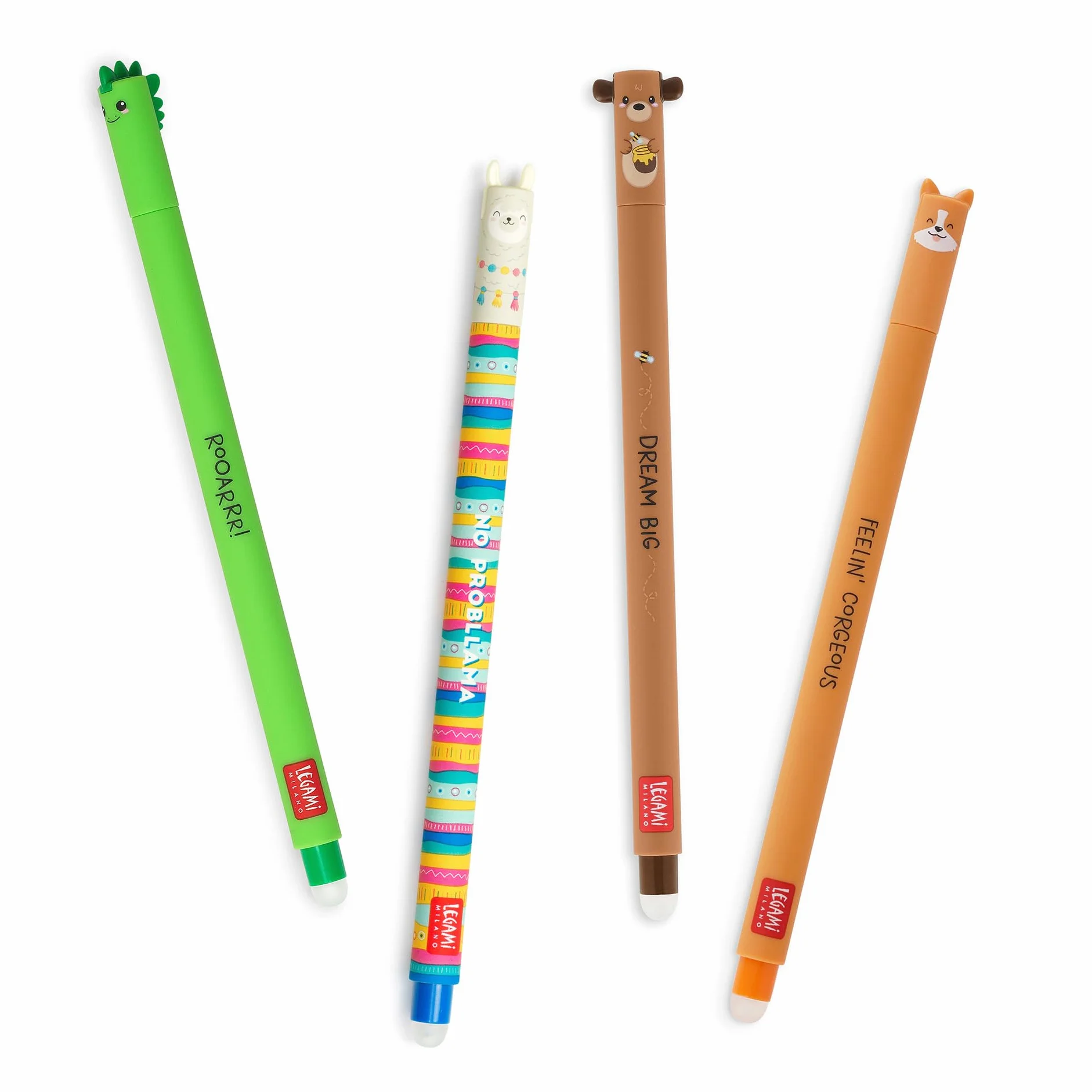 Legami Set di 4 Penne Gel Cancellabili Termosensibili, Diametro Punta 0,7 mm, Nero Blu Verde Rosso