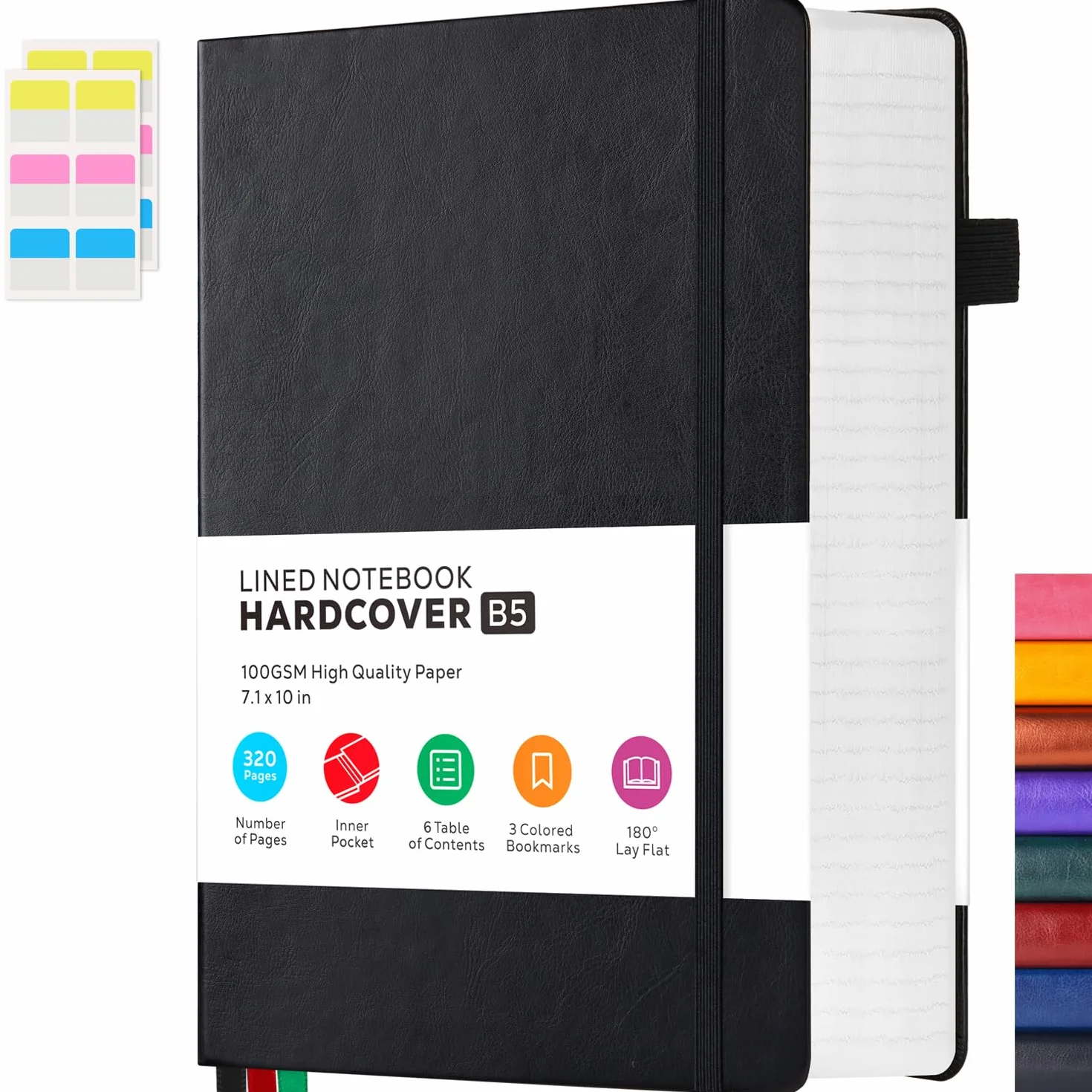 FOCUS DAY Quaderno diario B5 a righe, copertina rigida, 320 pagine, 19 x 25.4 cm, nero