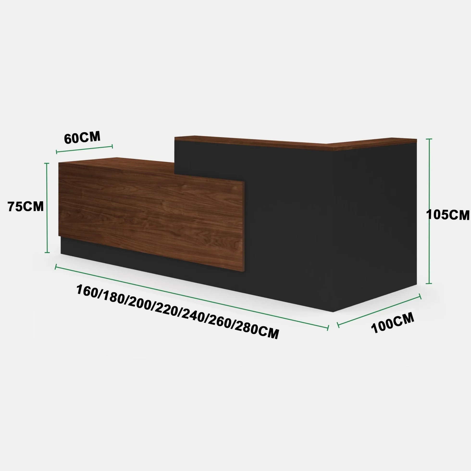 Bancone Reception Moderno per Estetica e Negozi – Banco Cassa Multifunzionale per Ufficio, Saloni, Registratori di Cassa o Reception (Senza Sedie)(Left C,200x60cm)