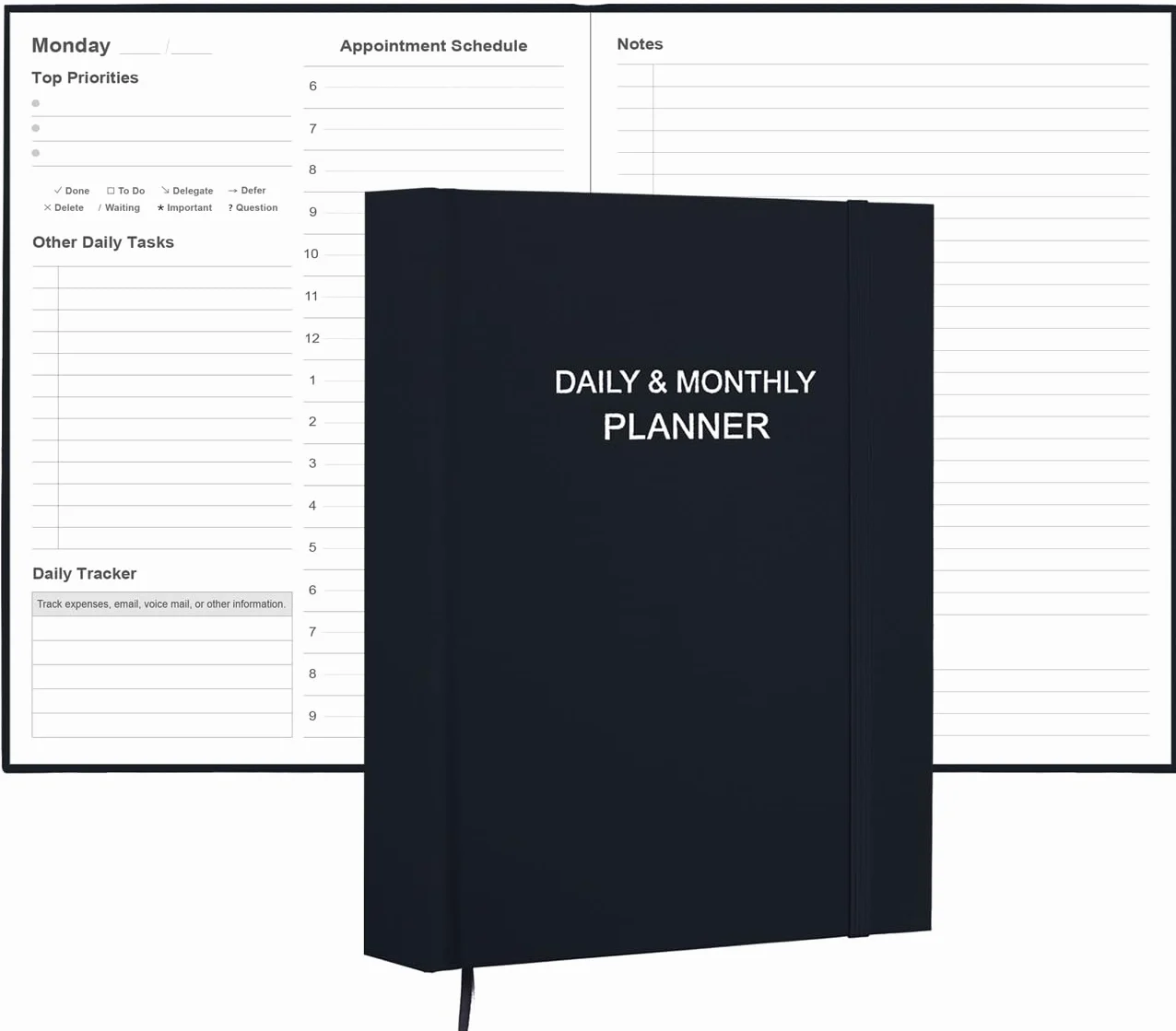 Agenda giornaliera e mensile per il 2024 o in qualsiasi momento: agenda giornaliera senza data, due pagine al giorno, planner settimanale mensile con orari, lista delle cose da fare, organizer