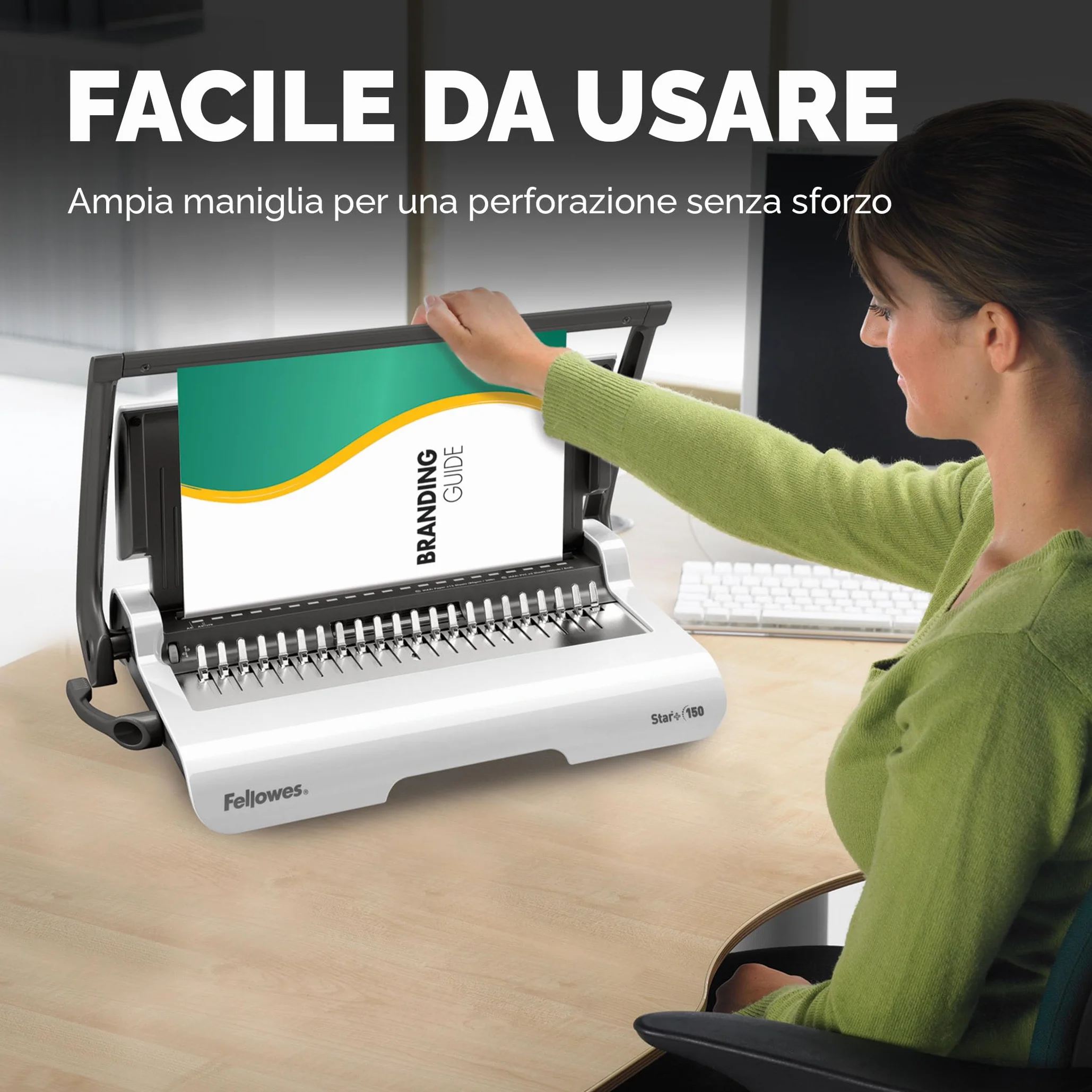 Fellowes Star+ Rilegatrice a pettine 150 con contenitore – Perfora fino a 15 fogli A4 – Rilega fino a 150 fogli – Manuale – Ideale per casa o piccolo ufficio