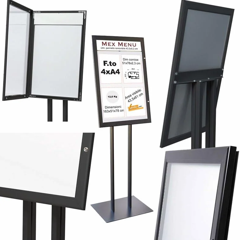 BACHECA ESPOSITORE PORTA MENU DA PAVIMENTO PER ESTERNO FORMATO 4XA4 LOCANDA BAR - NERO - METALLO - MODERNO