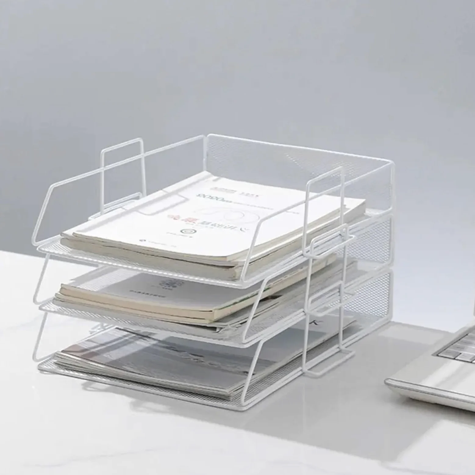 Vassoio Per Lettere Office File Box Desktop Organizzatore Di Documenti A4 | Vassoio portaoggetti da bagno multiuso for carta laminata impilabile for la casa(Black)
