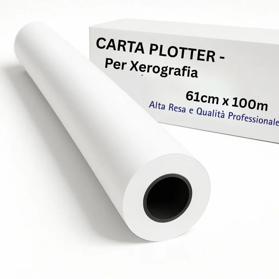 Carta Plotter 61cm x 100m per Xerografia | Carta Bianca Professionale ad Alta Resa | Superficie Liscia per Dettagli Nitidi e Senza Sbavature | Rotolo Uniforme per Plotter e Stampanti Tecniche