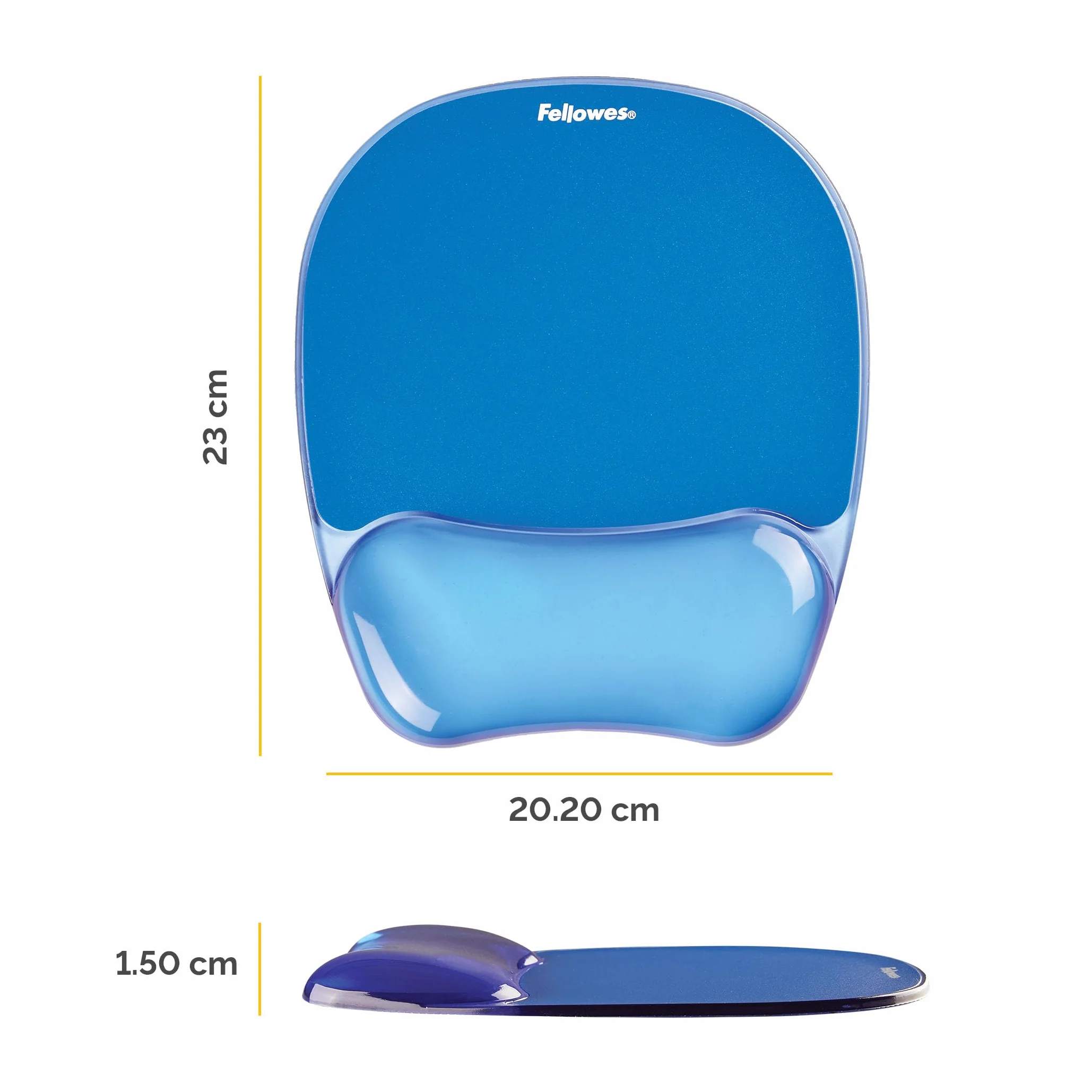 Fellowes Tappetino mouse poggiapolsi in Gel Crystals, base in gomma antiscivolo, ergonomico blu