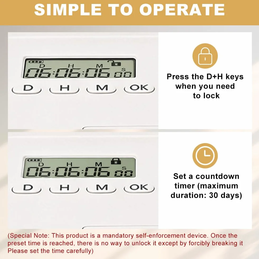 Safe Timed Lock Box, contenitore con chiusura a chiave, contenitore per cellulare con chiusura temporanea, con 2 modalità di lavoro, per cucina, casa, scuola, frigorifero, viaggio personale (bianco)