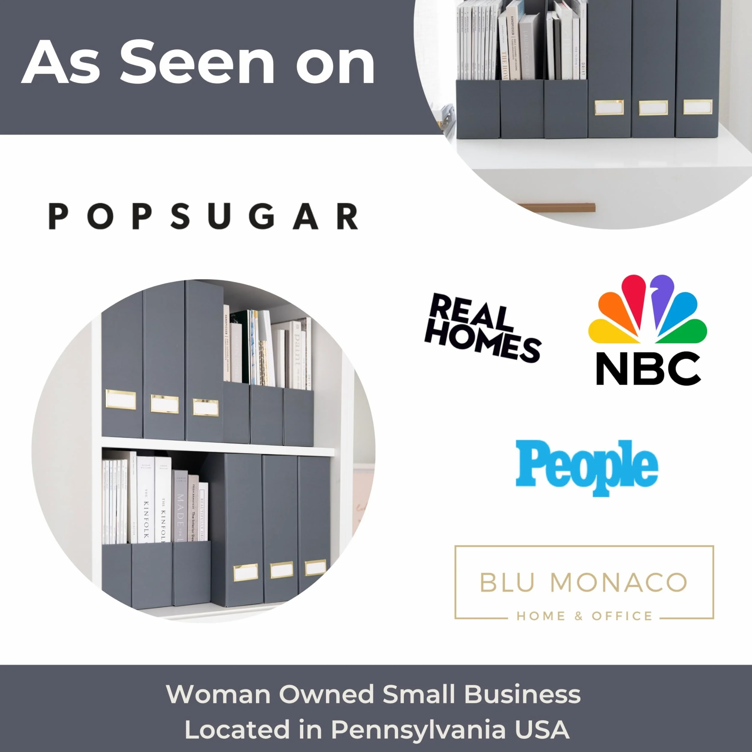 Blu Monaco Set di 6 portariviste pieghevoli grigi con porta etichette dorate, eleganti scatole per documenti per scrivania, libreria o organizzazione in classe
