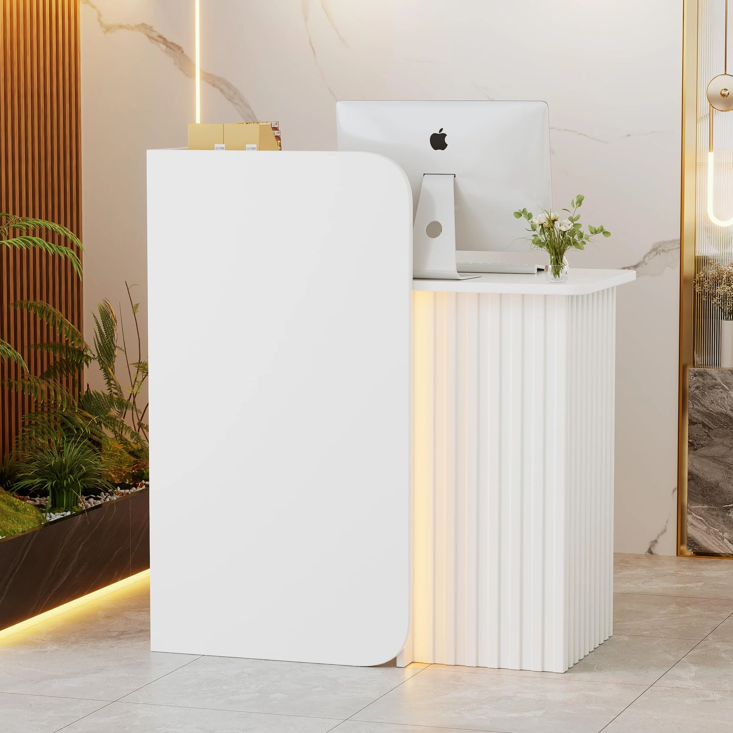 Banco Reception con LED Luce Bancone Reception Ufficio Con Cassetti con serratura Compatto Bancone Vendita Banco-ne Cassa Piccolo Mobili per reception per Hotel,Ufficio,Centro Estetico 44x80x100CM