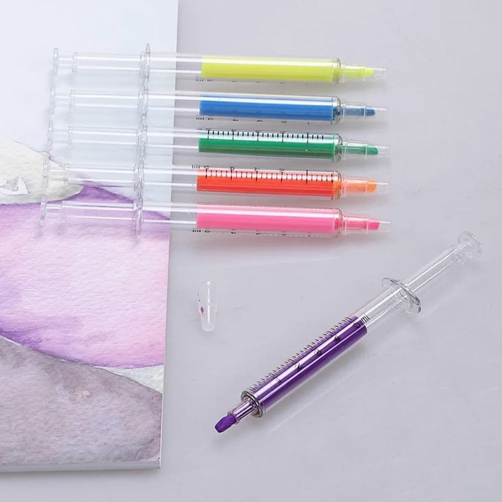 Pennarello, Pennarello evidenziatore Creativo a Forma di siringa Penne Fluorescenti Punta a scalpello Set da 5 Pezzi Adatto for segnare Appunti Graffiti Pratico e Popolare