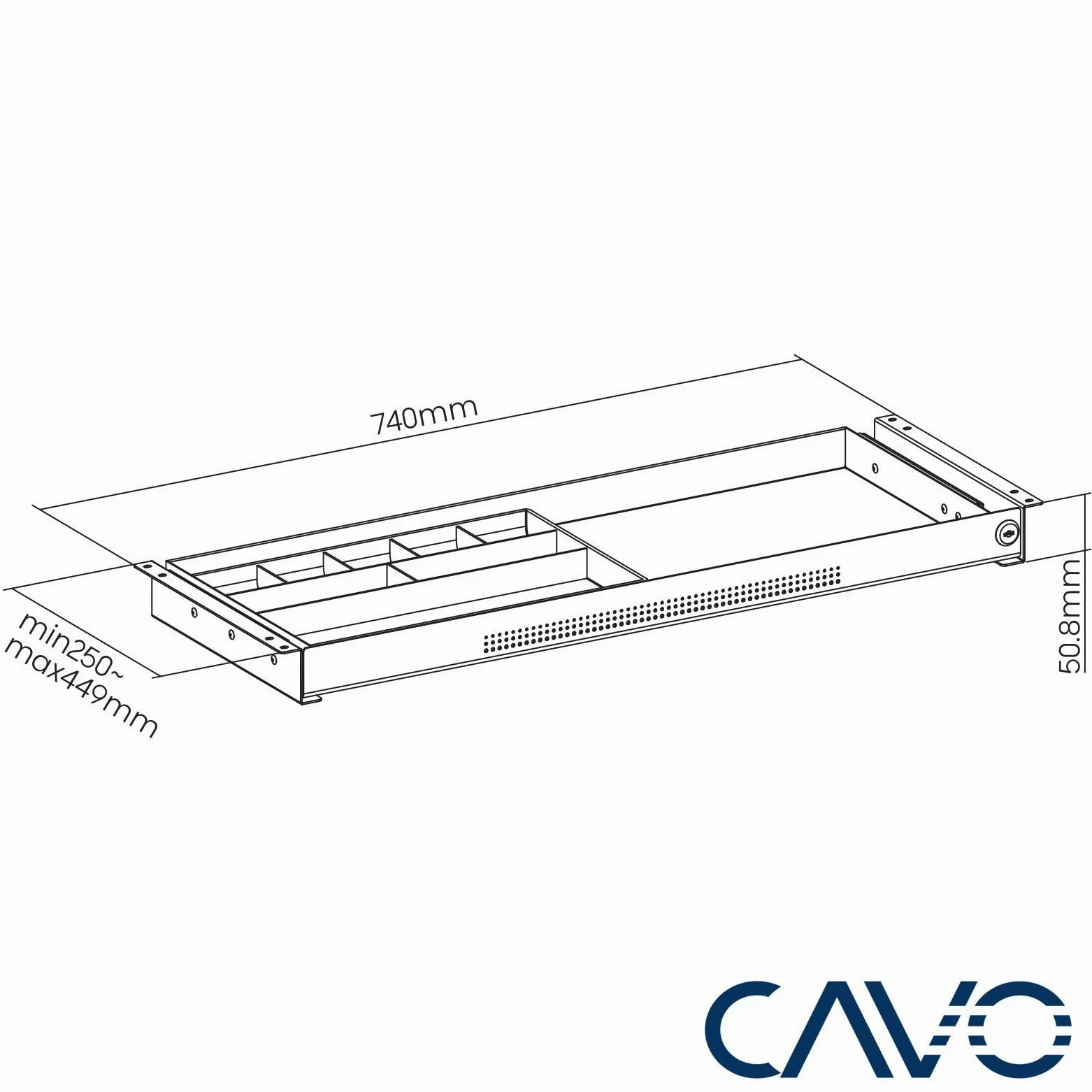 CAVO Cassetto portadocumenti, con serratura, acciaio 740 x 250 mm, incl. | inserto per nero, da tavolo sottopiano