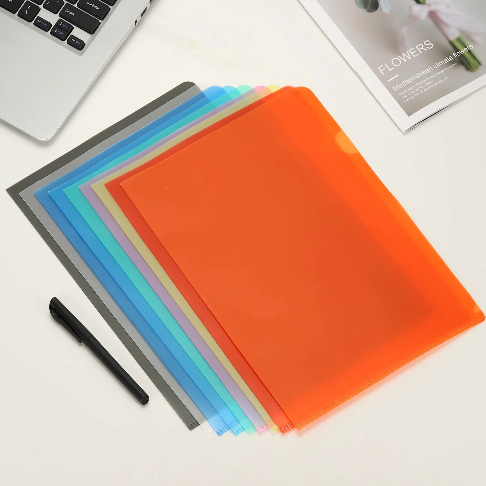 PATIKIL Cartellina a L Formato A4, 40Pz Buste Porta Documenti Trasparenti Cartella Portadocument Copertine Custodie Per Documenti Cartelle Ufficio, 8.7"x12.2", Arancione