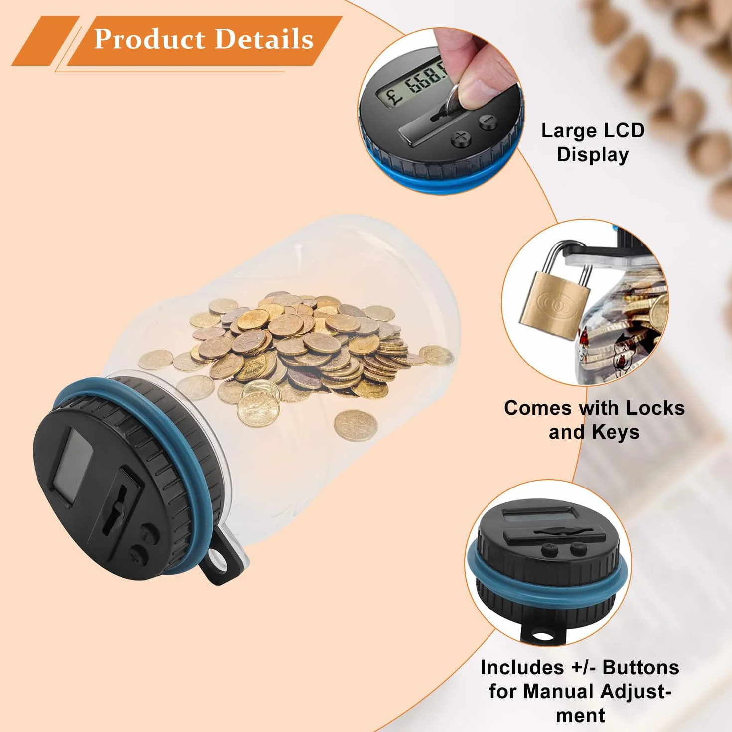 Salvadanaio Digitale,1.8L Portamonete Elettronico Digitale con Schermo LCD Contatore, Salvadanaio Scatola Contamonete Euro Miglior Regalo
