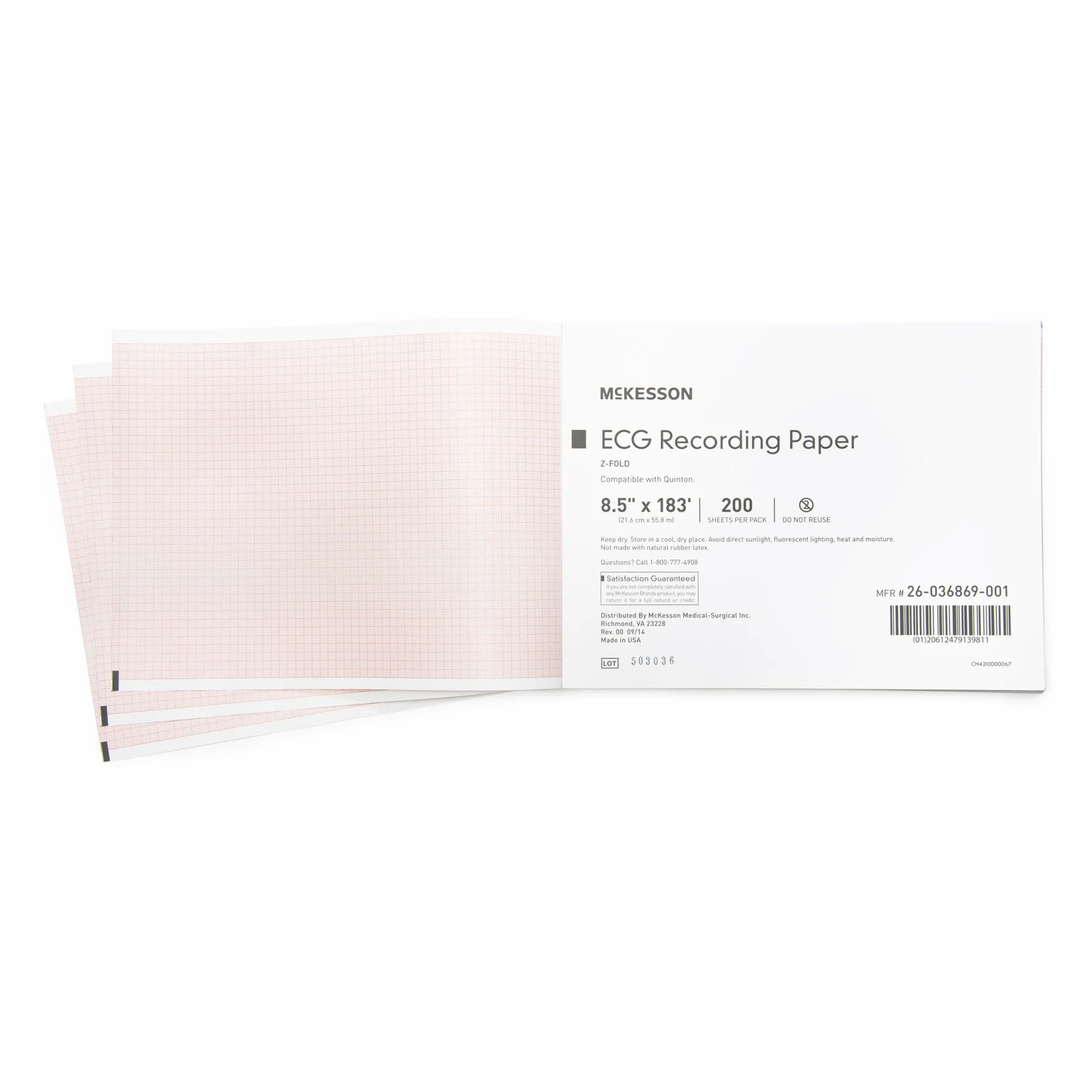 McKesson ECG - 200 fogli di carta termica a griglia rossa, 21,5 cm x 55,8 m