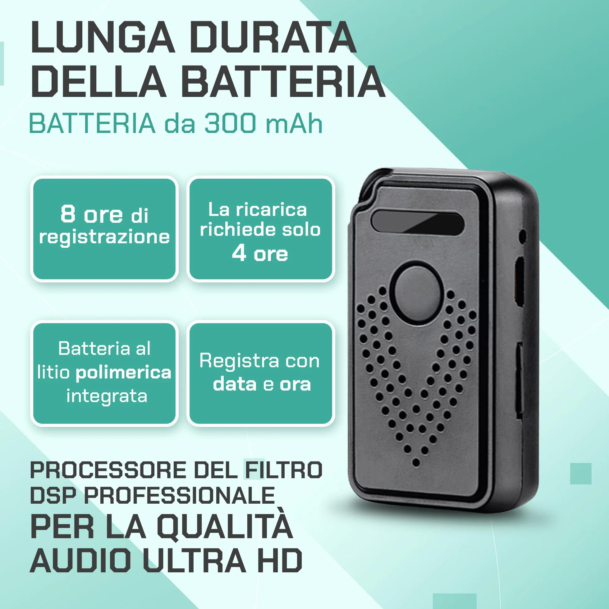 Registratore Vocale Attivato tramite Internet-WiFi, Controllo illimitato della distanza Registratore Vocale Audio, Microfono Audio Cimice a Distanza