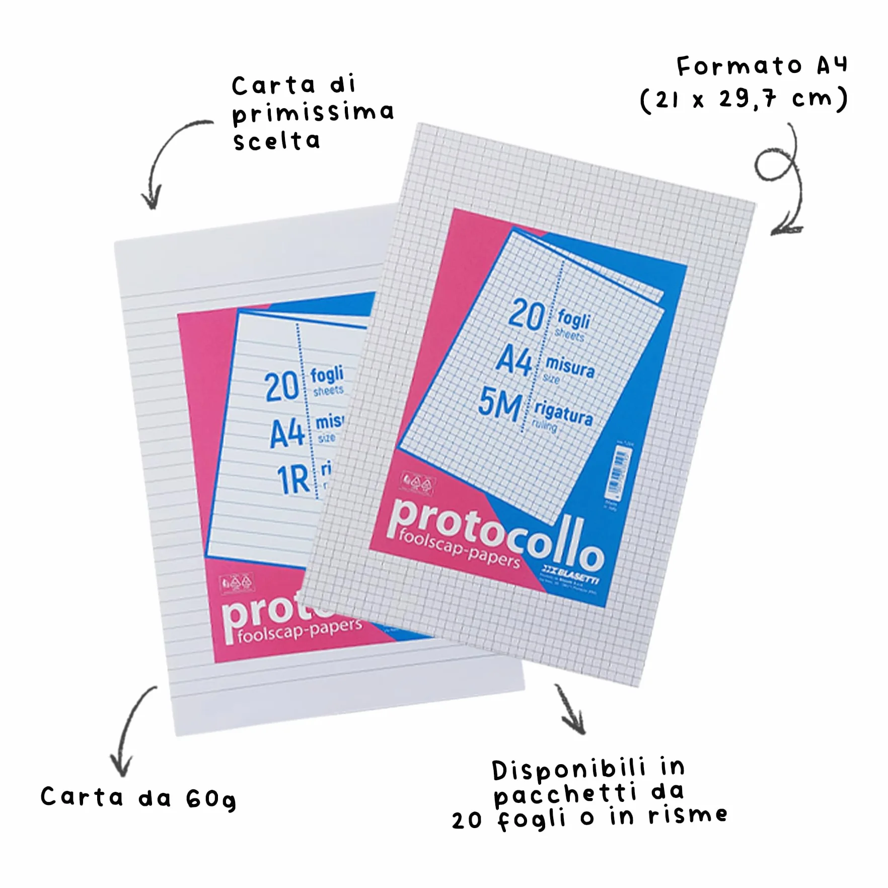 Blasetti Foglio Protocollo A4 60g 0B Pacchetto 20 fogli