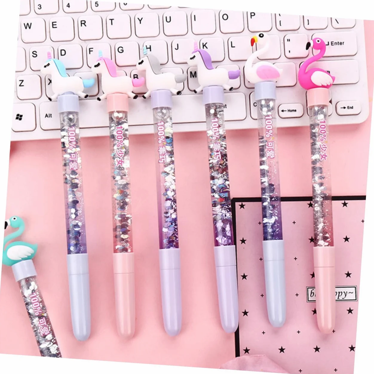 NUOBESTY 18pezzi Penne Gel Creative Cartoon Con Flusso Di Quicksand Design Unicorno e Cigno Per Cancelleria Scolastica Scrittura e Confortevole