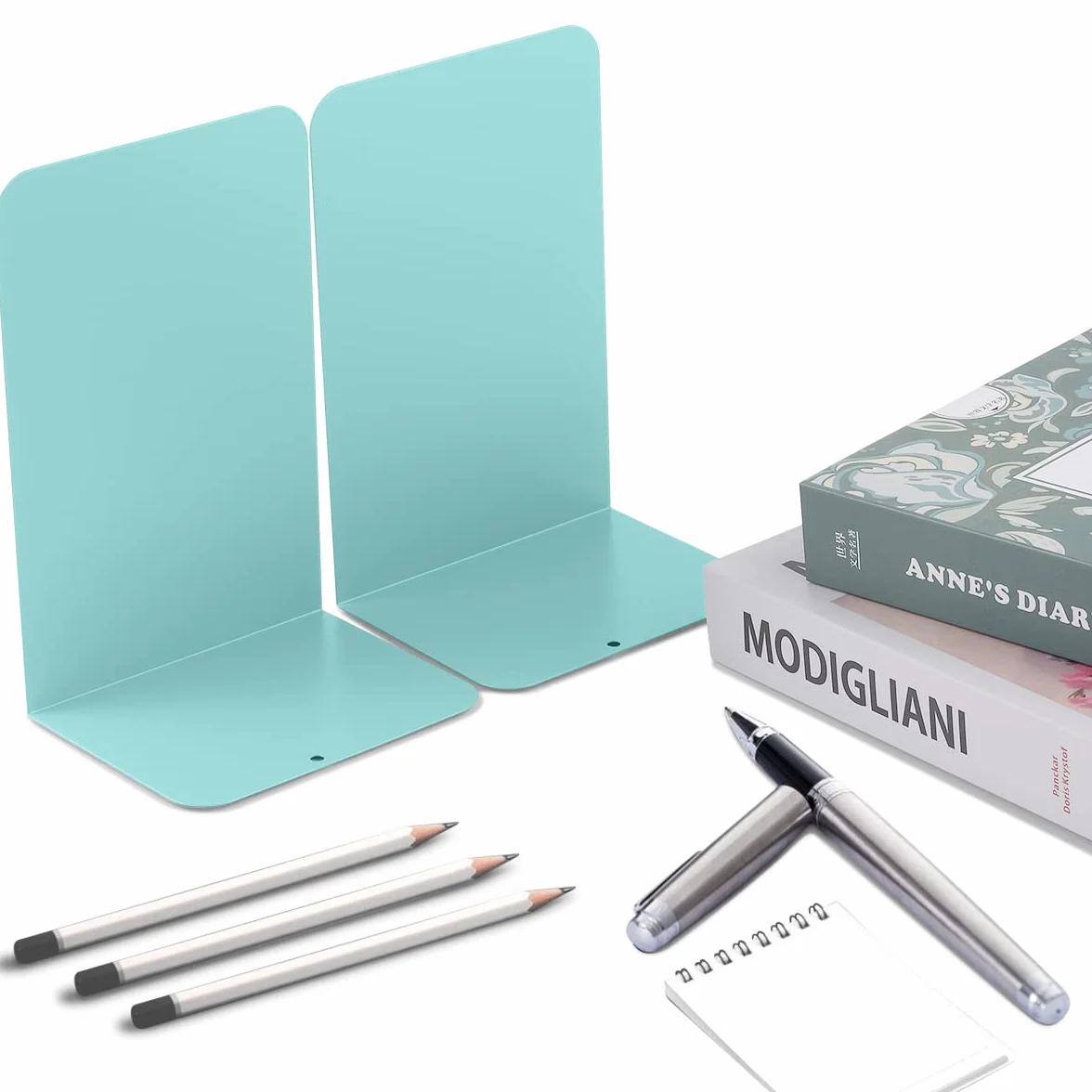 MSDADA Fermalibri per Mensole 2 Paia, Porta Libri da Scrivania per Libreria, Ufficio, Casa, Turchese